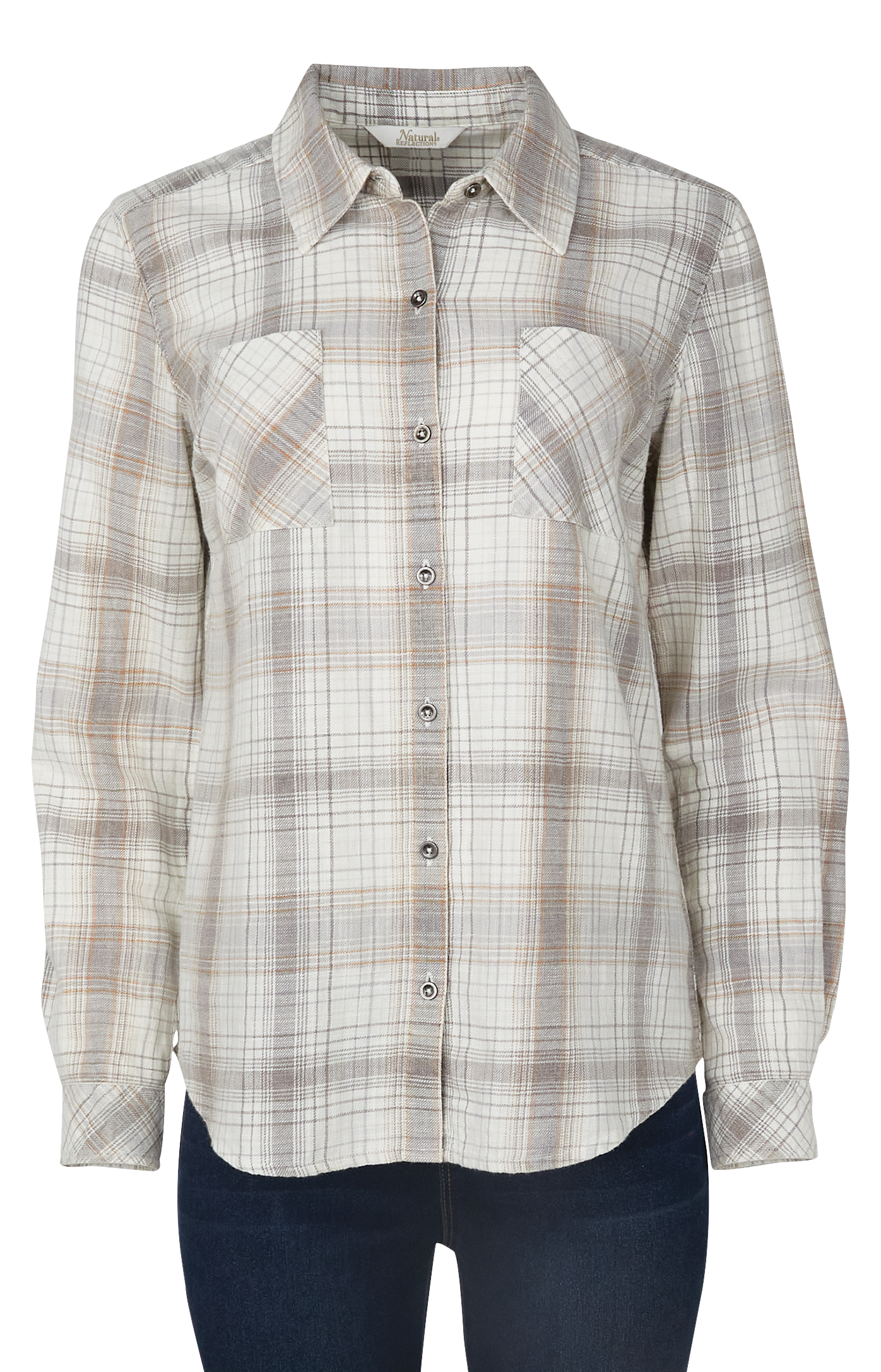 NATURAL REFLECTIONS Acid-Wash Plaid Long-Sleeve Shirt