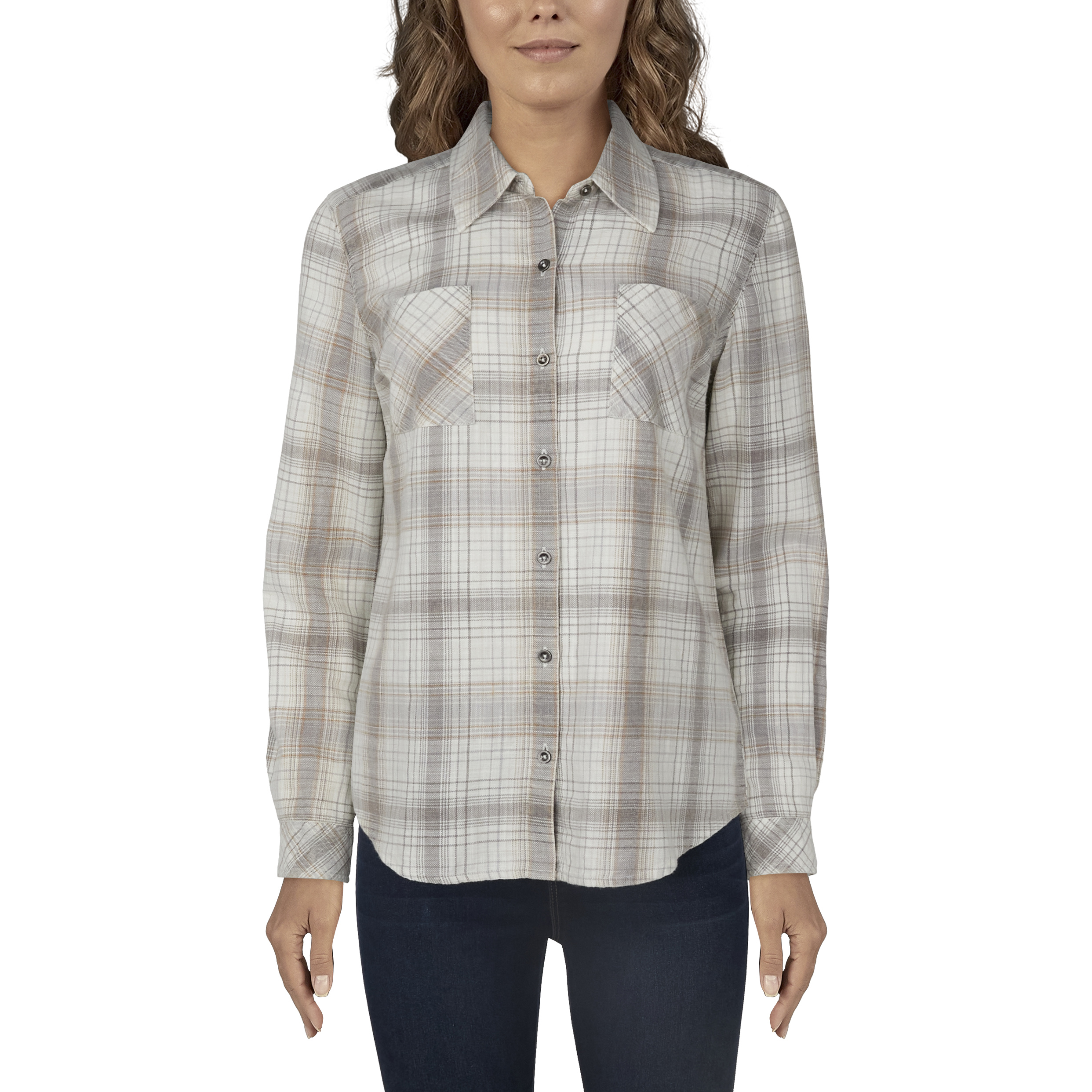 Natural Reflections Acid-Wash Plaid Long-Sleeve Shirt for Ladies                                                                