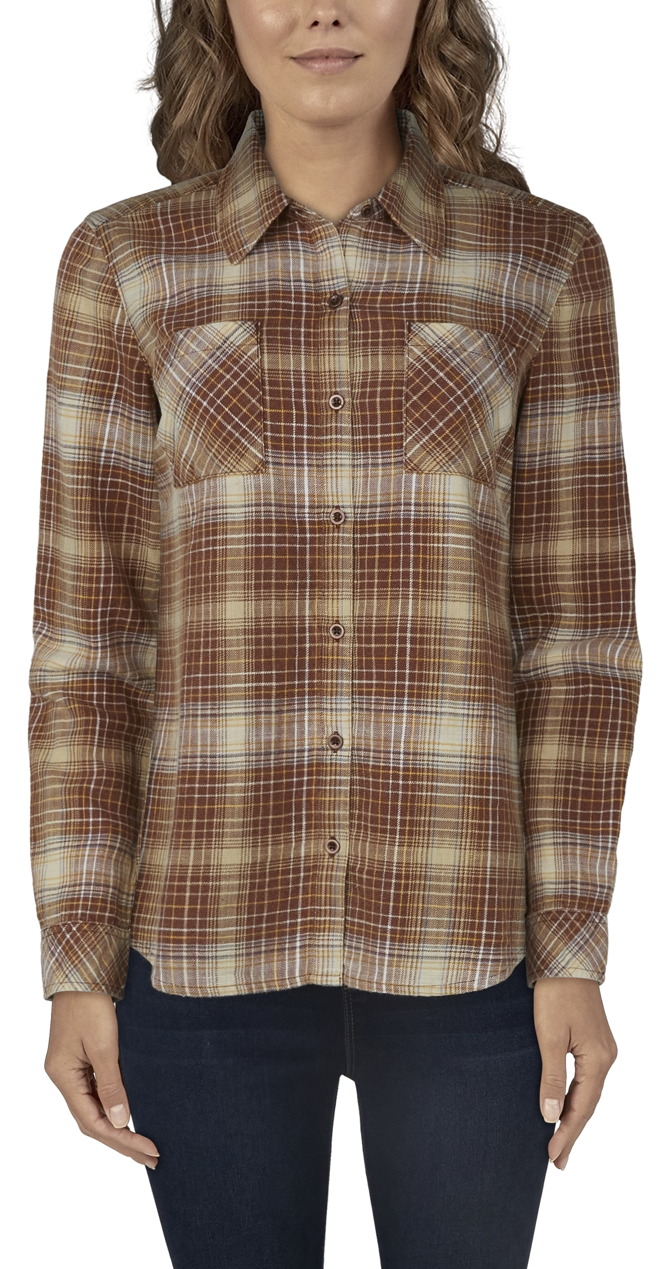 NATURAL REFLECTIONS Acid-Wash Plaid Long-Sleeve Shirt for Ladies