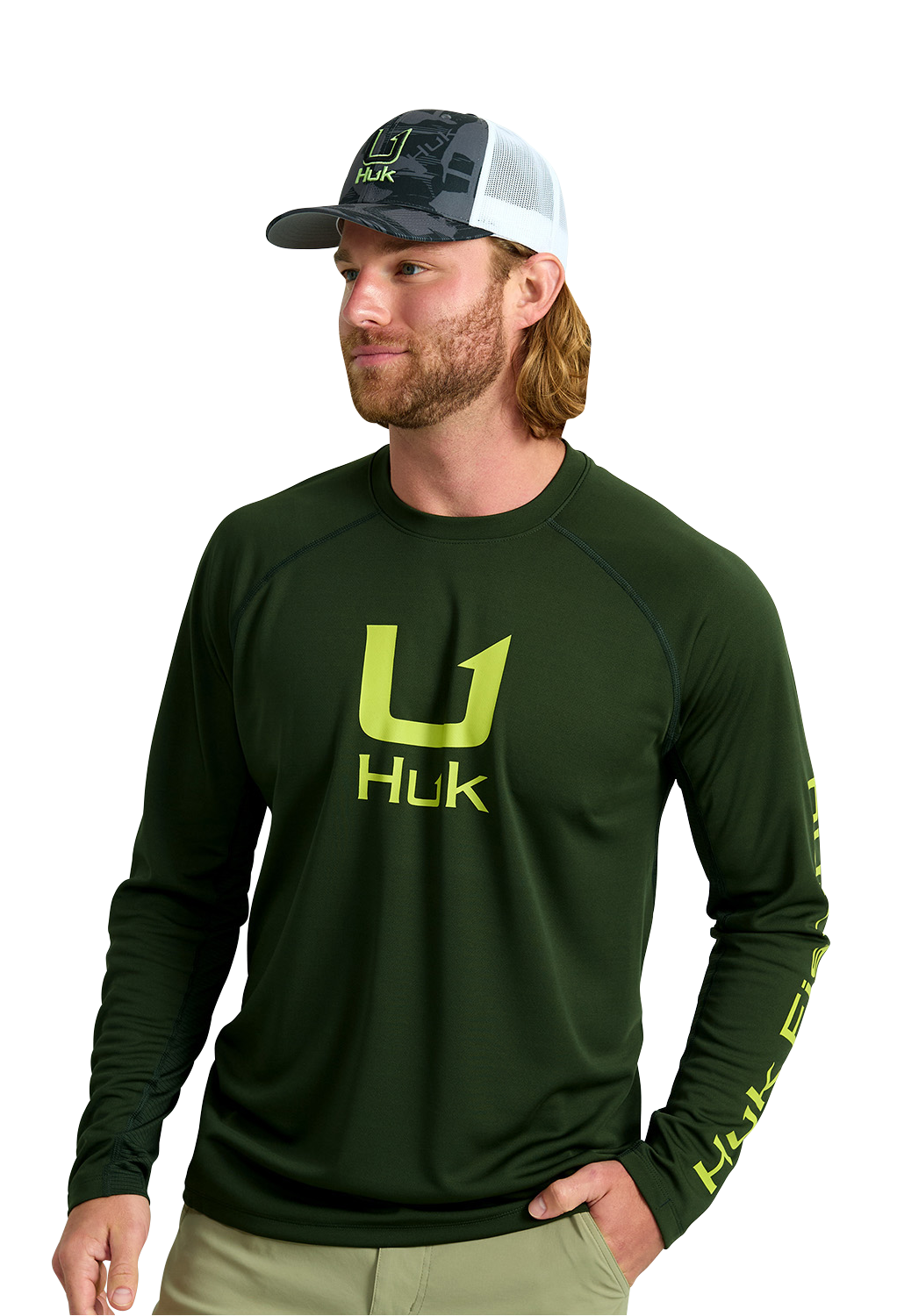 Image of Huk Icon Crew-Neck Long-Sleeve Shirt for Men - Cypress Landing - 2XL