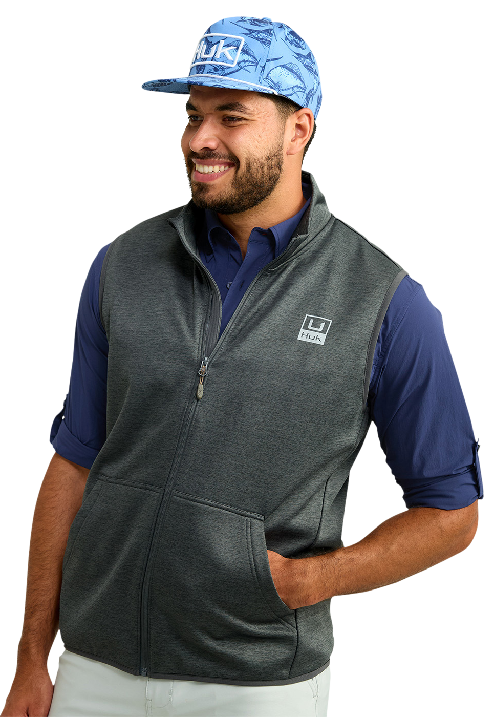 Image of Huk Cold Front Vest for Men - Volcanic Ash Heather - L