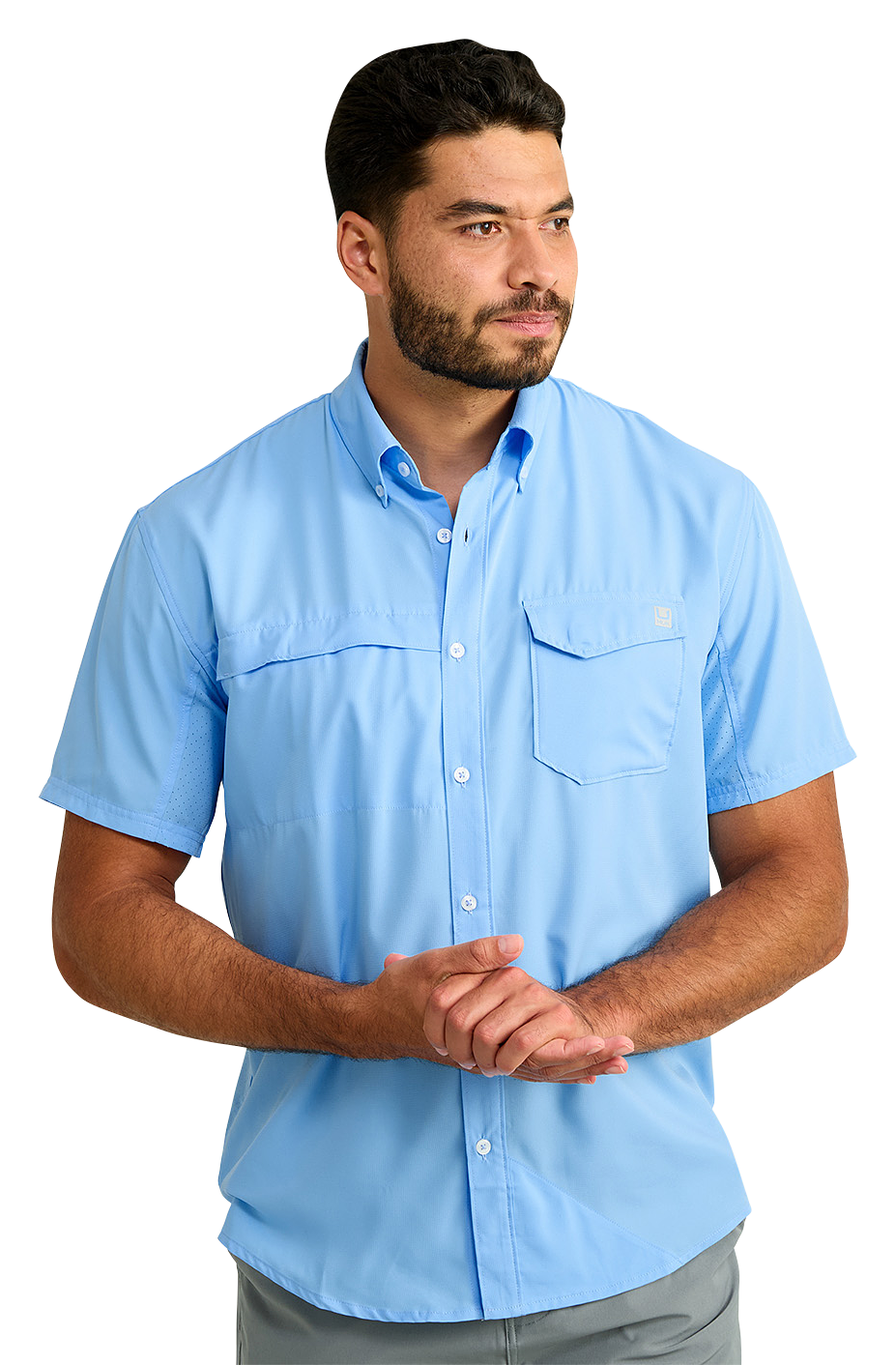 Image of Huk Tide Point Button-Up Short-Sleeve Shirt - Marolina Blue