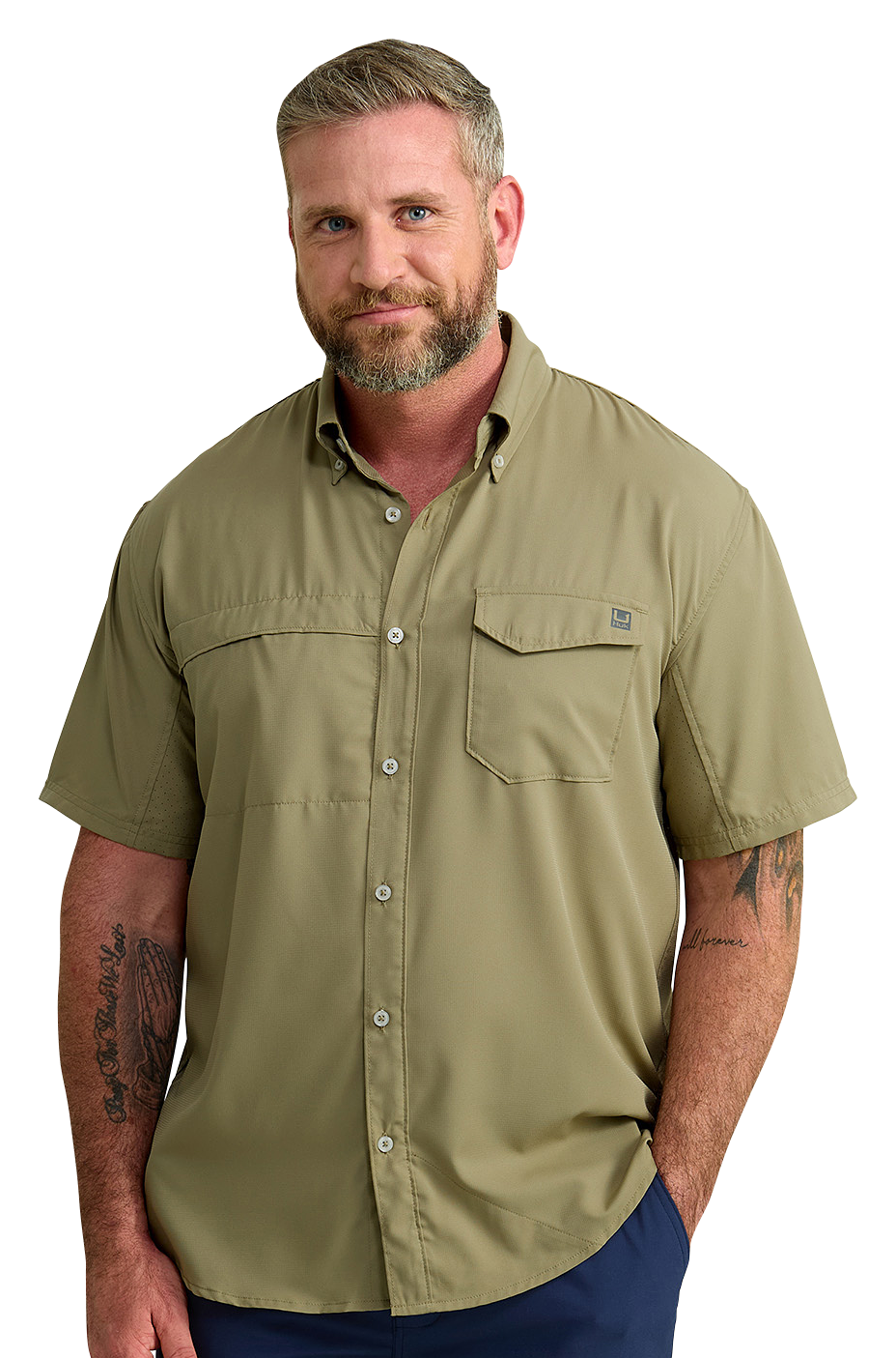 Image of Huk Tide Point Button-Up Short-Sleeve Shirt - Overland Trek - S