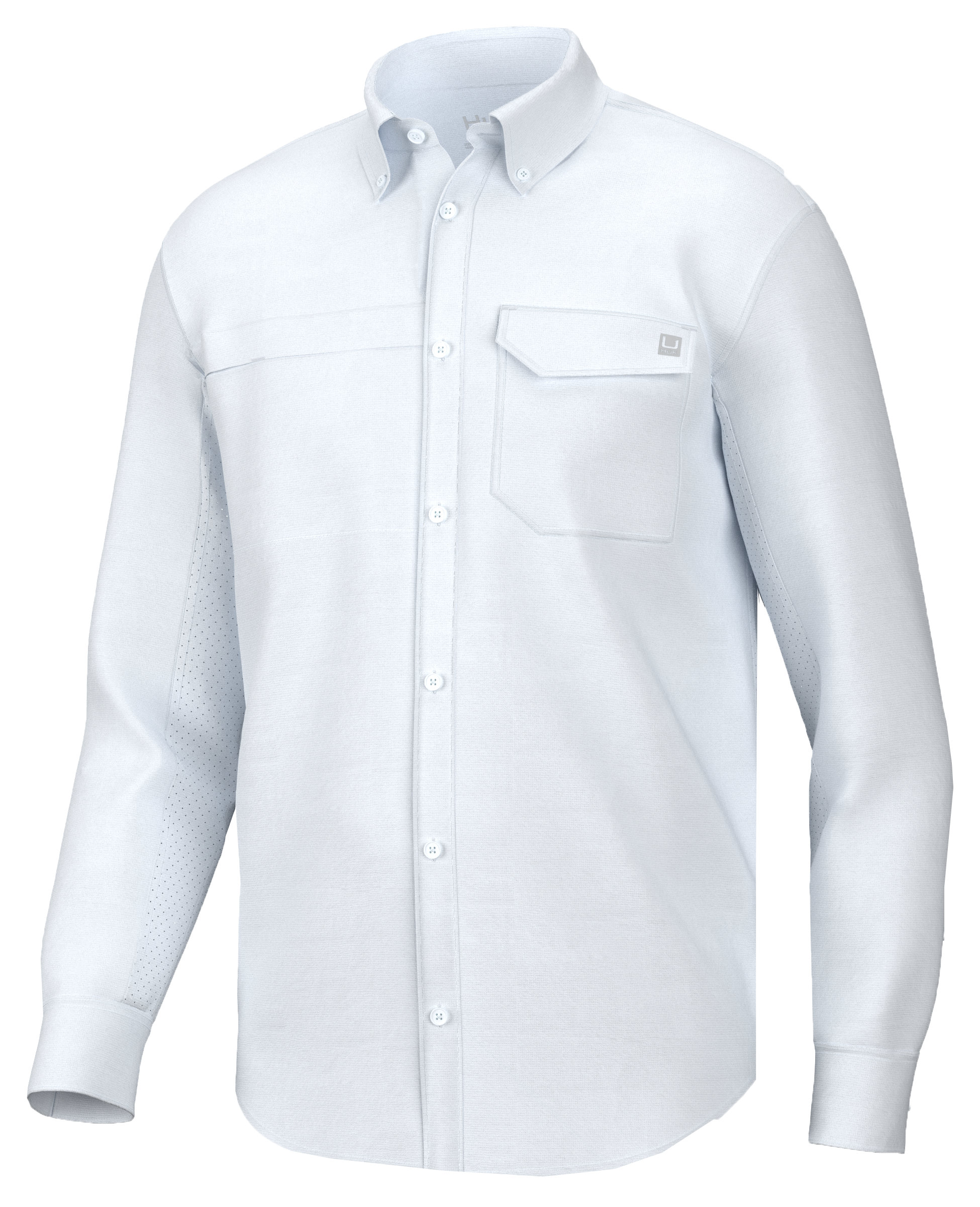 Image of Huk Tide Point Woven Solid Button-Up Long-Sleeve Shirt for Men - White