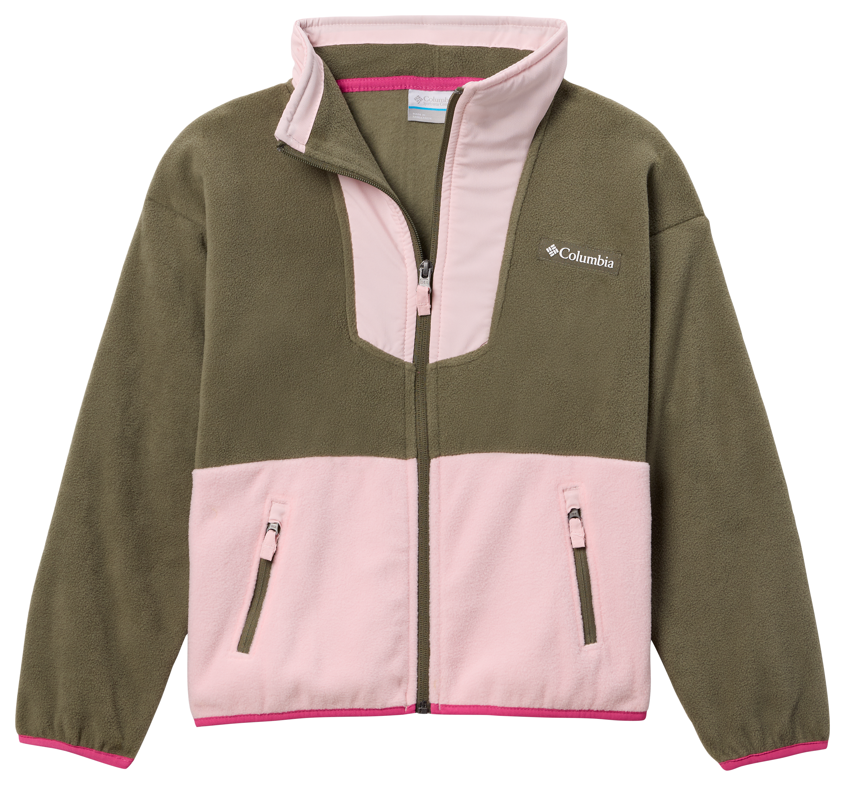 Image of Columbia Sequoia Grove Full-Zip Fleece Pullover for Kids - Stone Green/Satin Pink - XXS