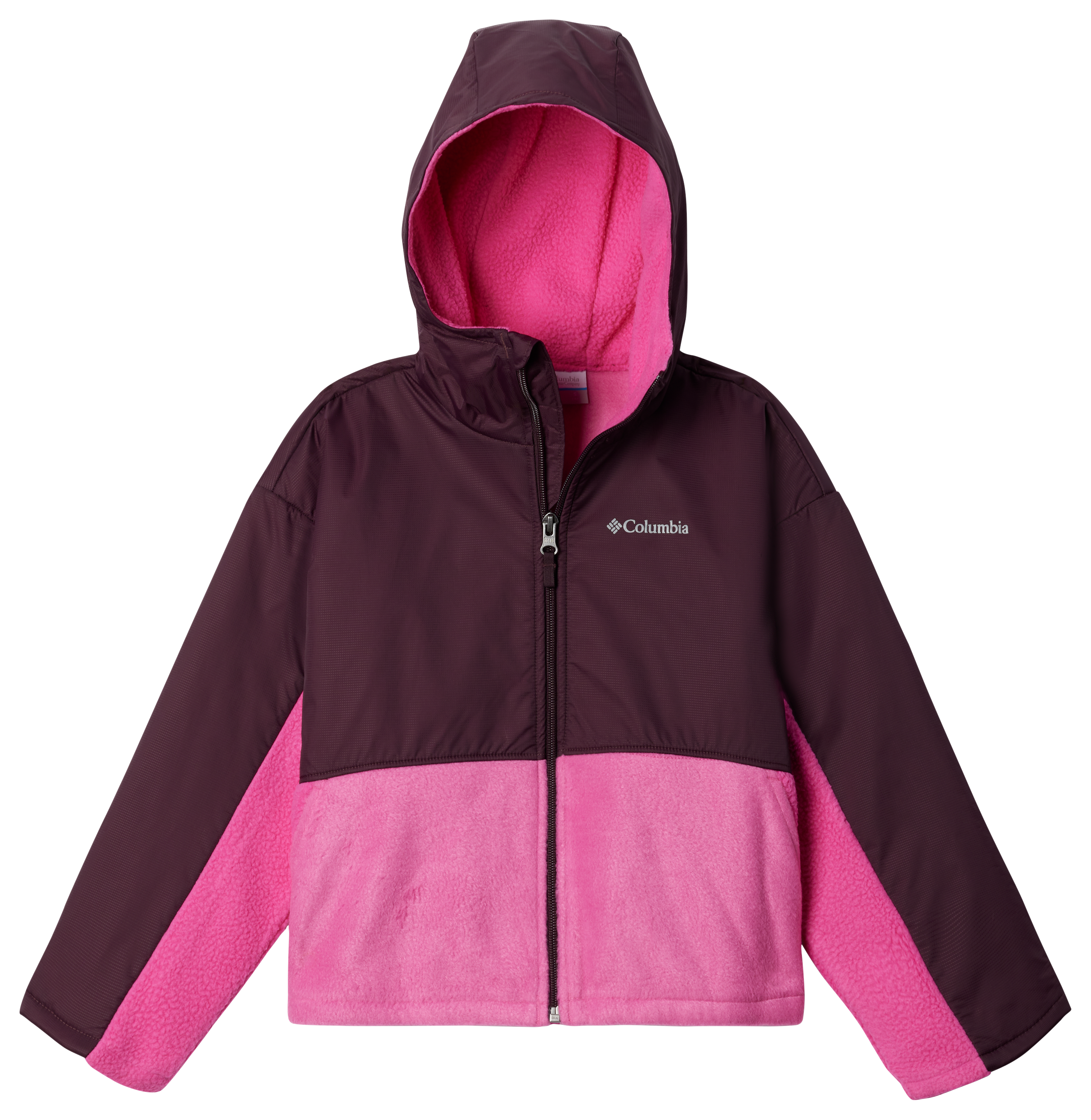 Image of Columbia Benton Springs Novelty Hooded Fleece Jacket for Kids - Pink Ice/Moonvista - S