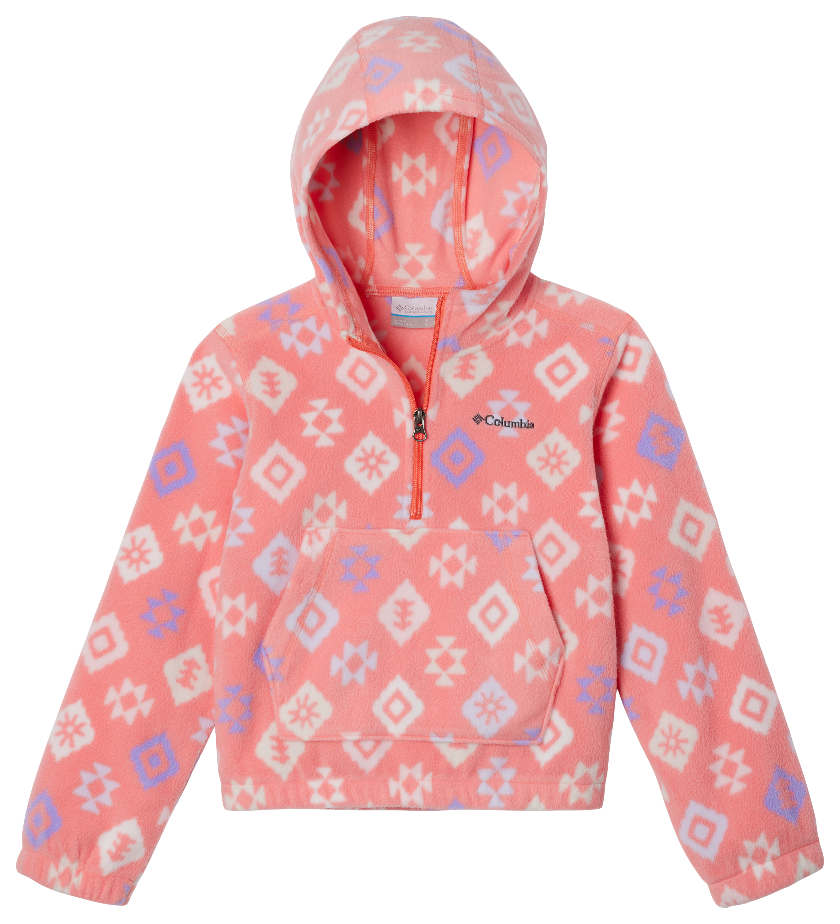 Image of Columbia Benton Springs Hooded Half-Zip Long-Sleeve Pullover for Kids - Hot Coral Hinterland