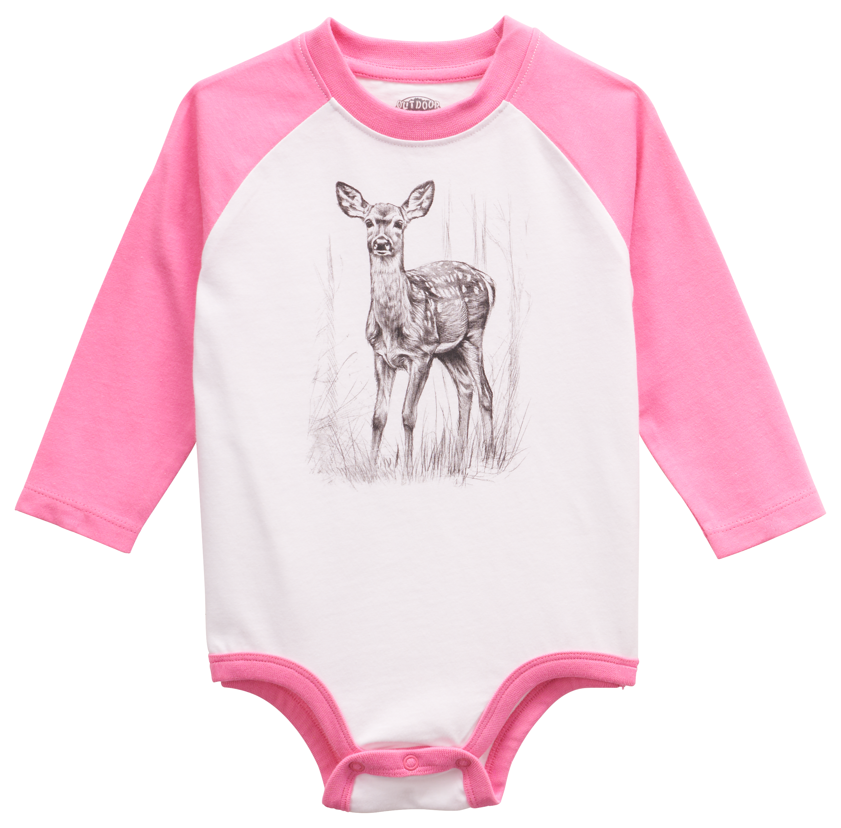 Image of Outdoor Kids Graphic Raglan Long-Sleeve Bodysuit for Babies - Aurora Pink - 0-3 Months