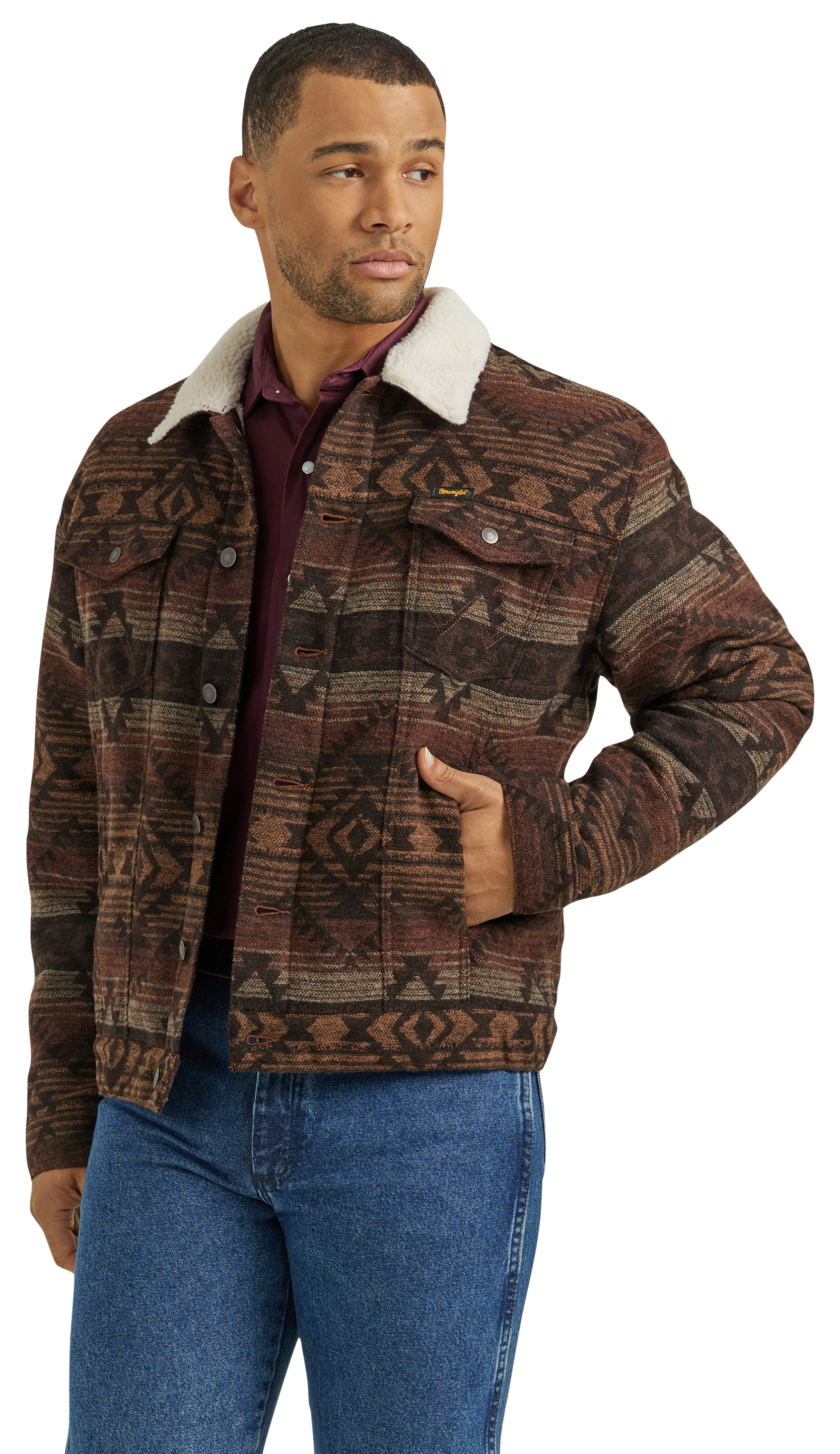 Image of Wrangler Sherpa-Lined Jacquard Jacket for Men - Canyon Vibe - M