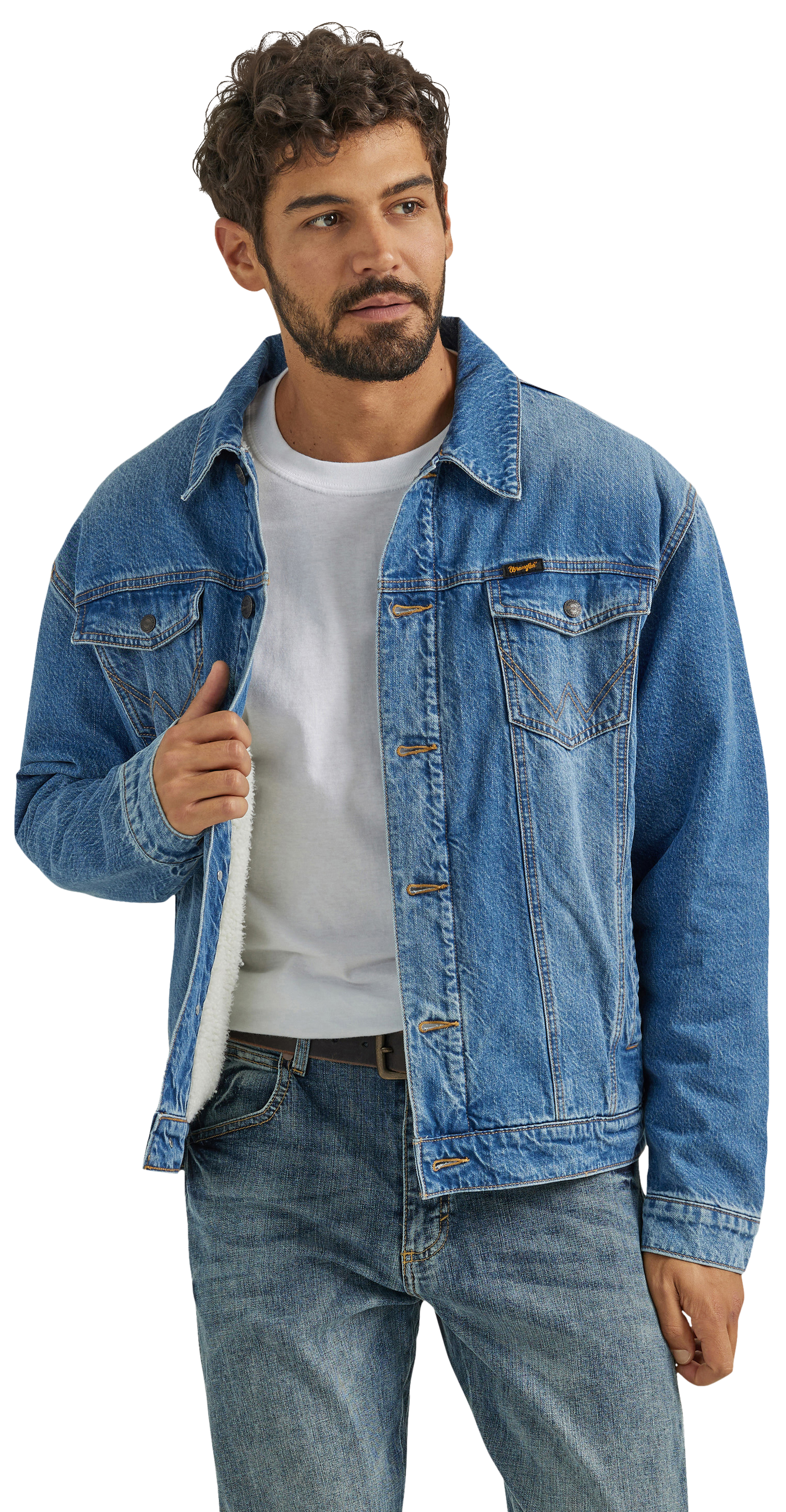 Image of Wrangler Retro Sherpa-Lined Denim Jacket for Men - Rodeo Night - S