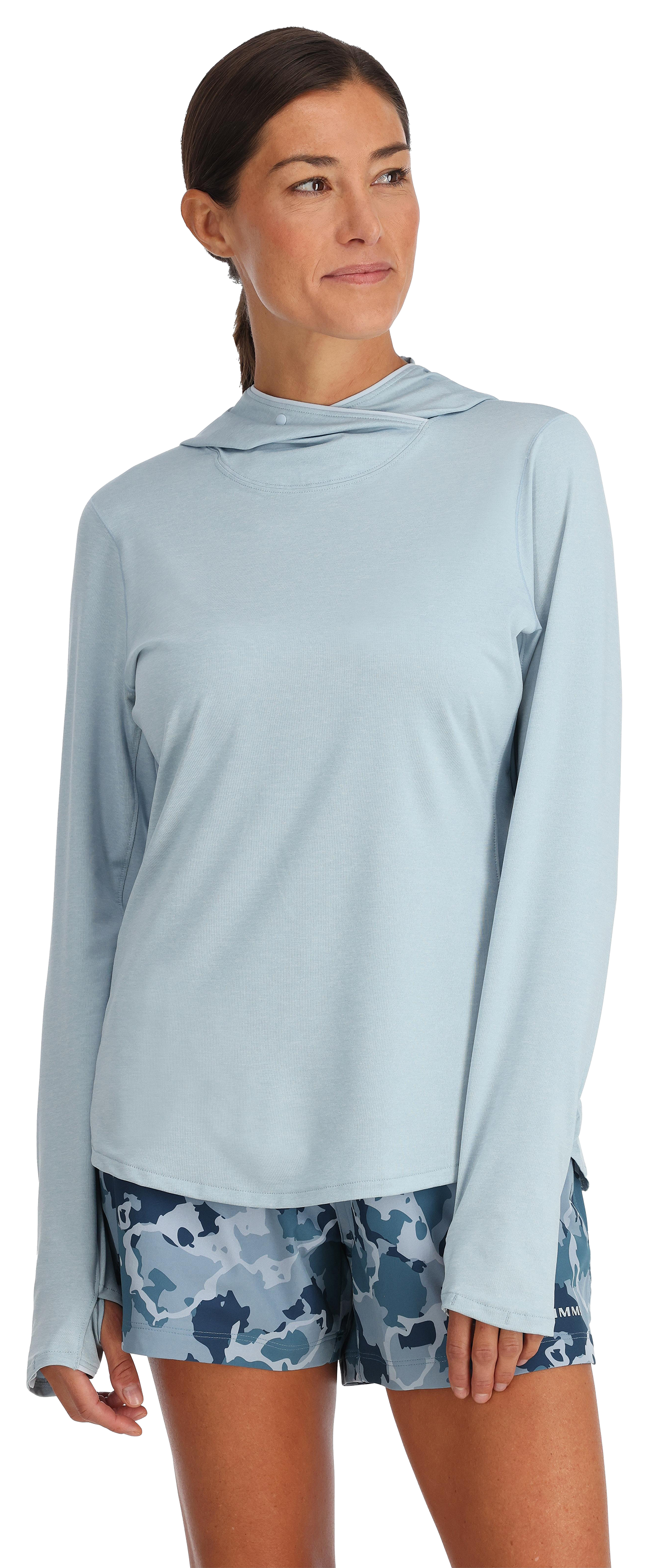 Image of Simms SolarFlex Long-Sleeve Hoodie for Ladies - Steel Blue Heather - M