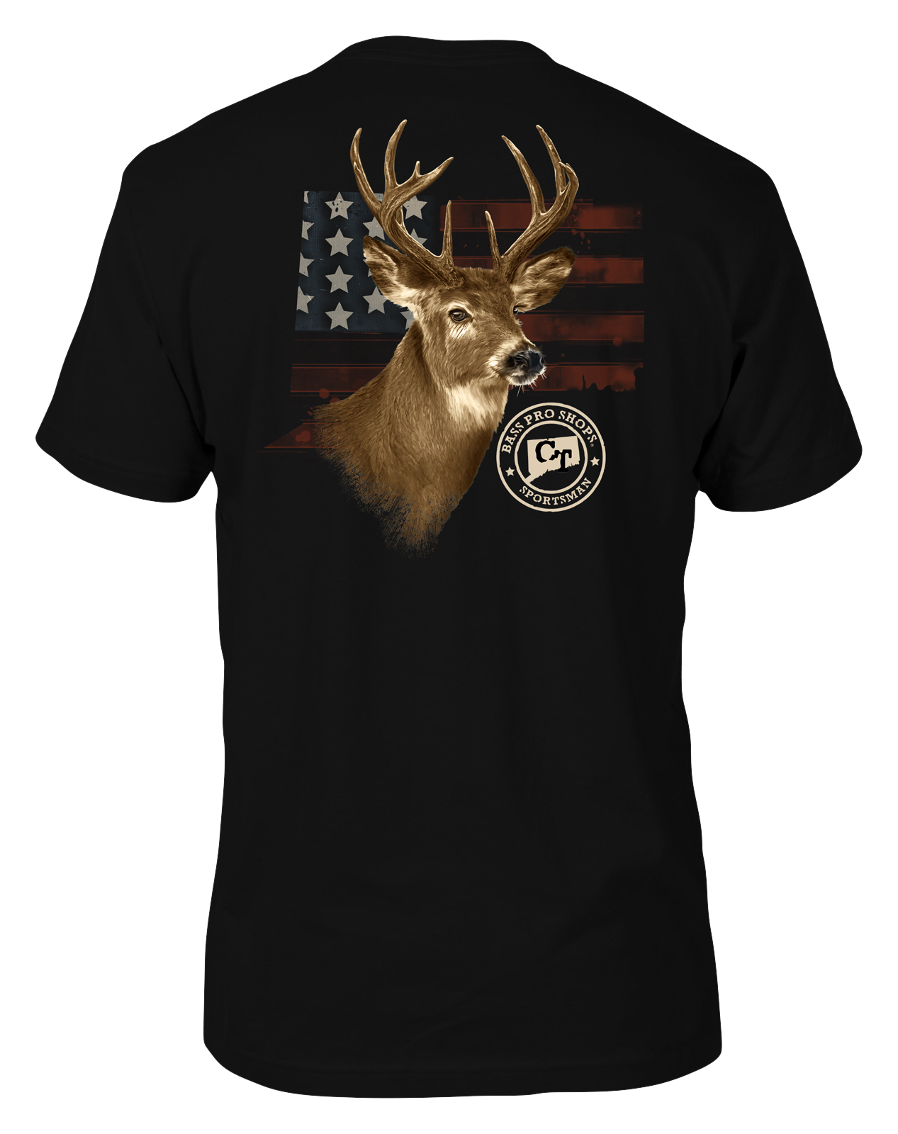 Image of Bass Pro Shops USA State Deer Portrait Short-Sleeve T-Shirt for Men - CT/Black - S