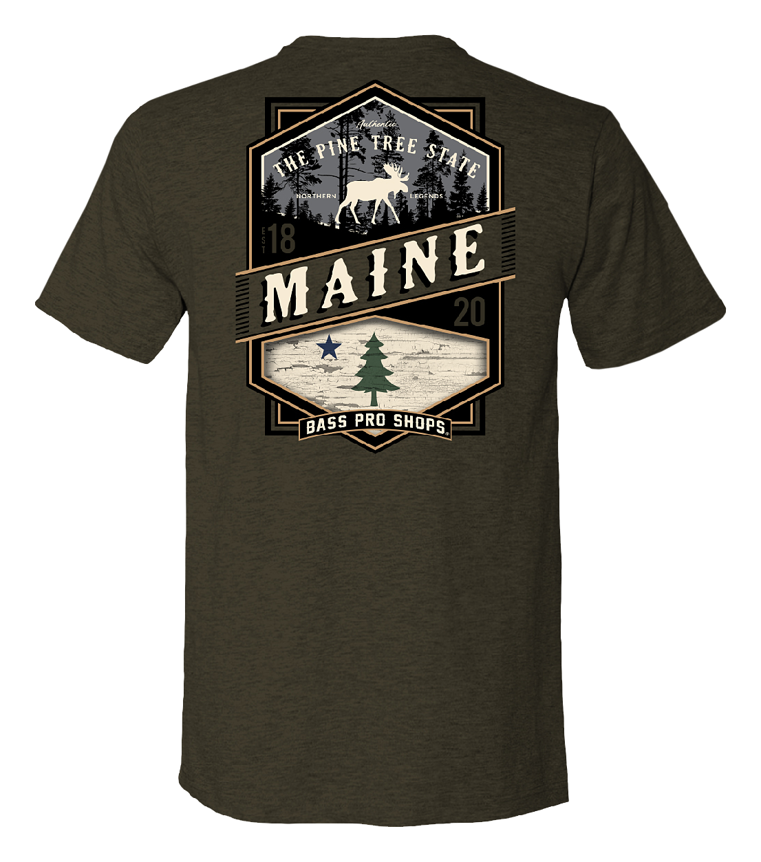 Image of Bass Pro Shops State Crest Short-Sleeve T-Shirt for Men - ME/Olive