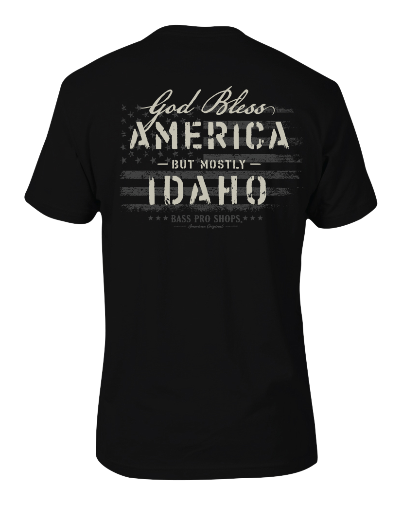 Image of Bass Pro Shops God Bless State Short-Sleeve T-Shirt for Men - ID/Black