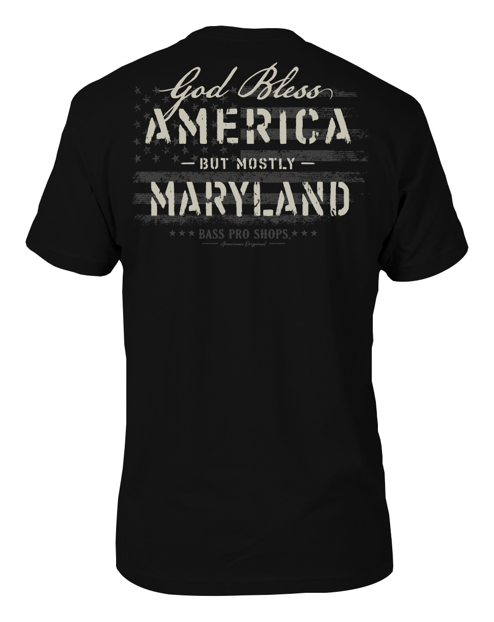 Image of Bass Pro Shops God Bless State Short-Sleeve T-Shirt for Men - MD/Black