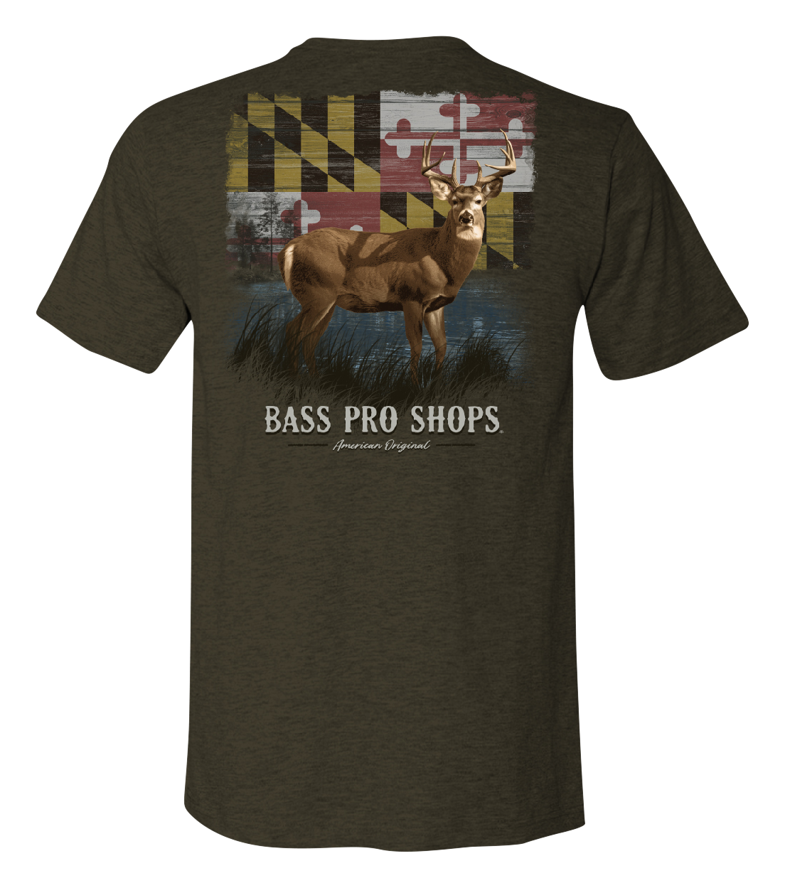 Image of Bass Pro Shops Deer Flag State Graphic Short-Sleeve T-Shirt for Men - MD/Olive