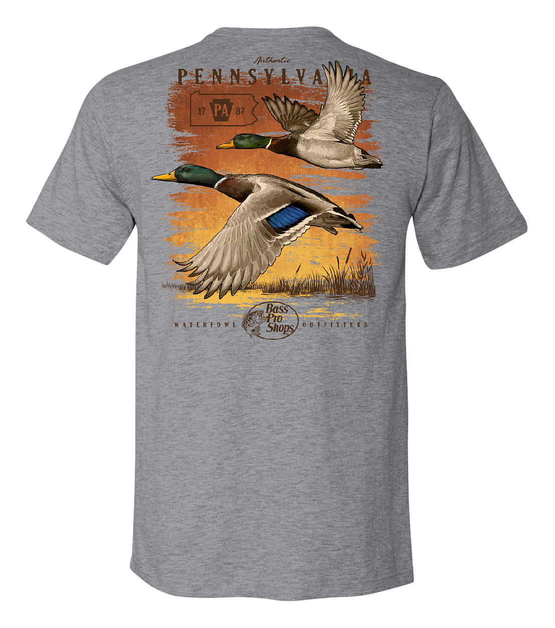 Image of Bass Pro Shops Mallard Sunrise Short-Sleeve T-Shirt for Men - PA/Heather Gray