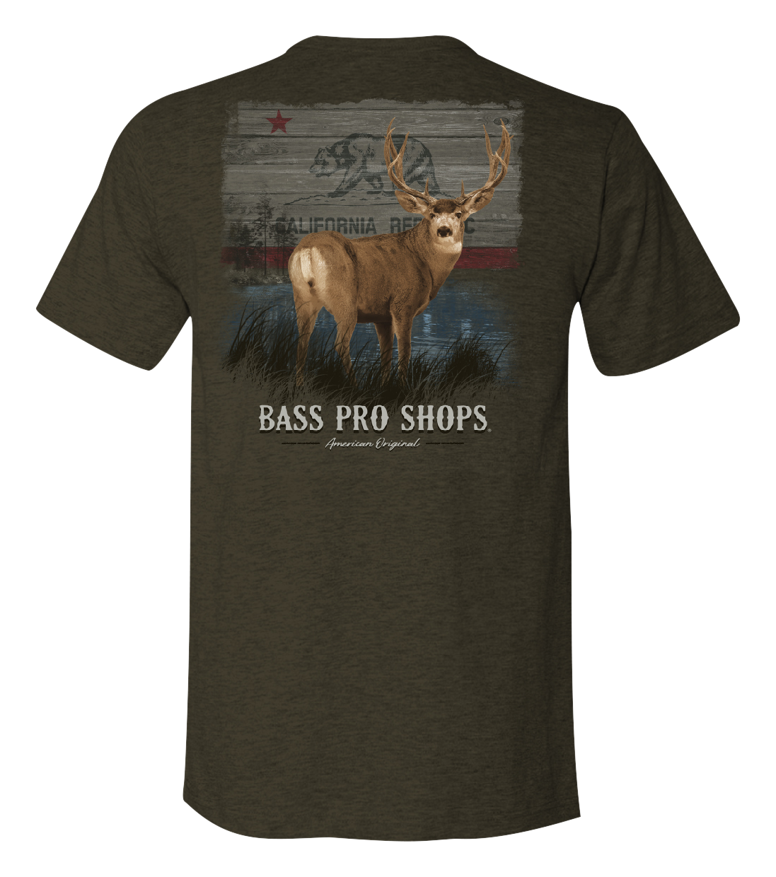 Image of Bass Pro Shops Deer Flag State Graphic Short-Sleeve T-Shirt for Men - CA/Olive