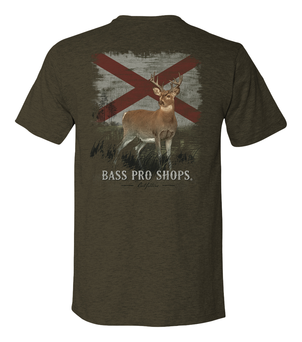 Image of Bass Pro Shops Deer Flag State Graphic Short-Sleeve T-Shirt for Men - AL/Olive