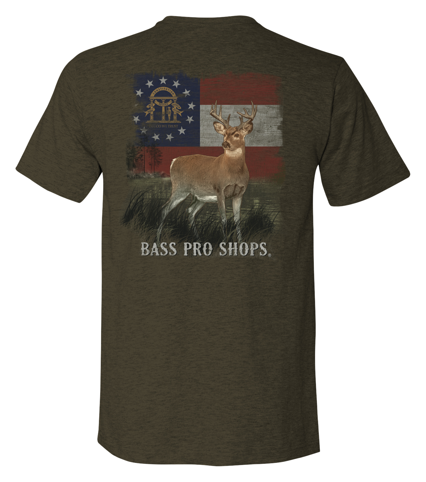 Image of Bass Pro Shops Deer Flag State Graphic Short-Sleeve T-Shirt for Men - GA/Olive