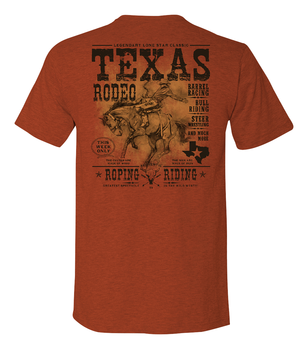 Image of Bass Pro Shops Rodeo Poster Short-Sleeve T-Shirt for Men - TX/Rust Heather