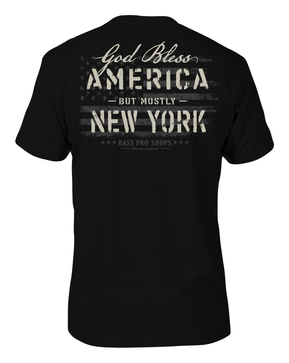 Image of Bass Pro Shops God Bless State Short-Sleeve T-Shirt for Men - NY/Black - 3XL