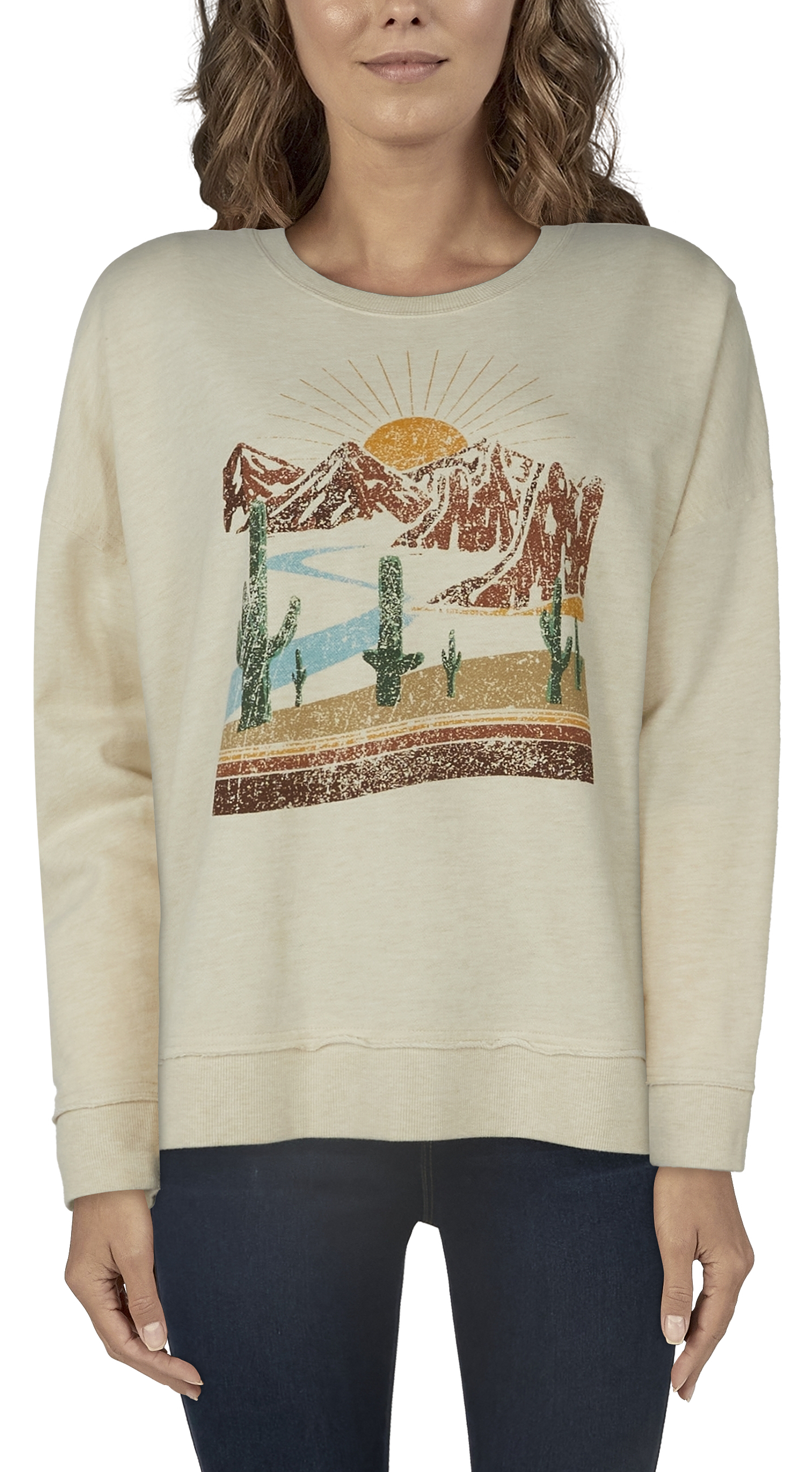 Image of Natural Reflections Desert Graphic Long-Sleeve Sweatshirt for Ladies - Oatmeal Heather