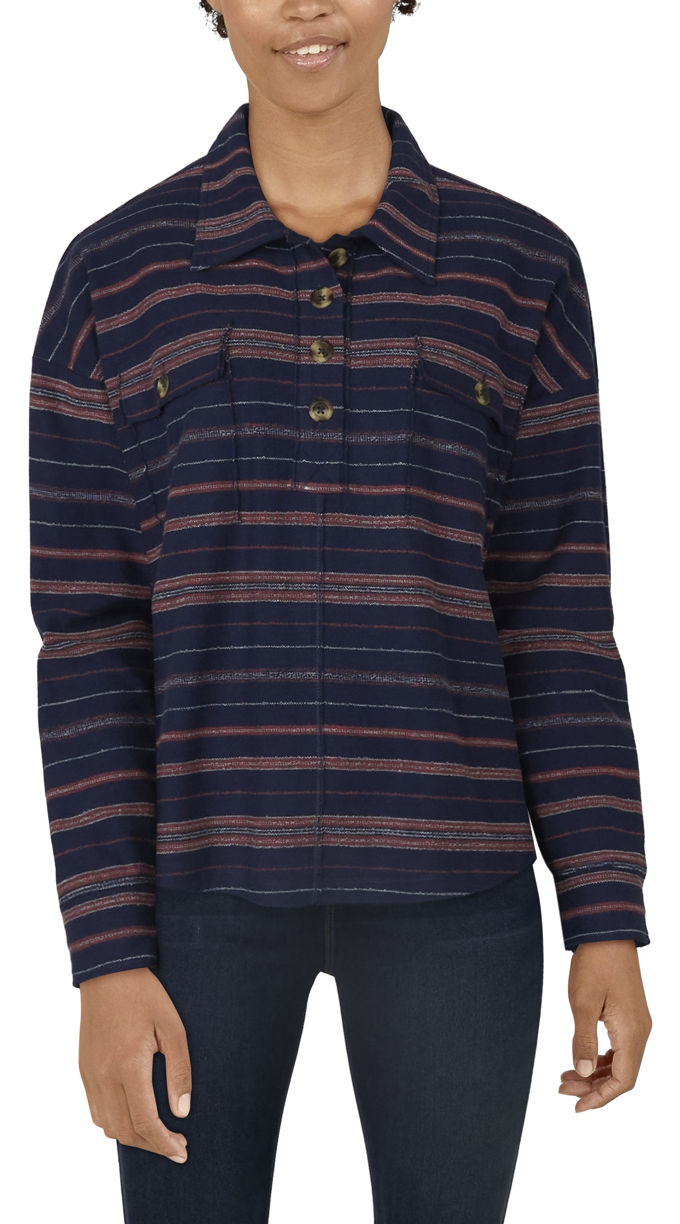 NATURAL REFLECTIONS Blanket Stripe Knit Long-Sleeve Henley