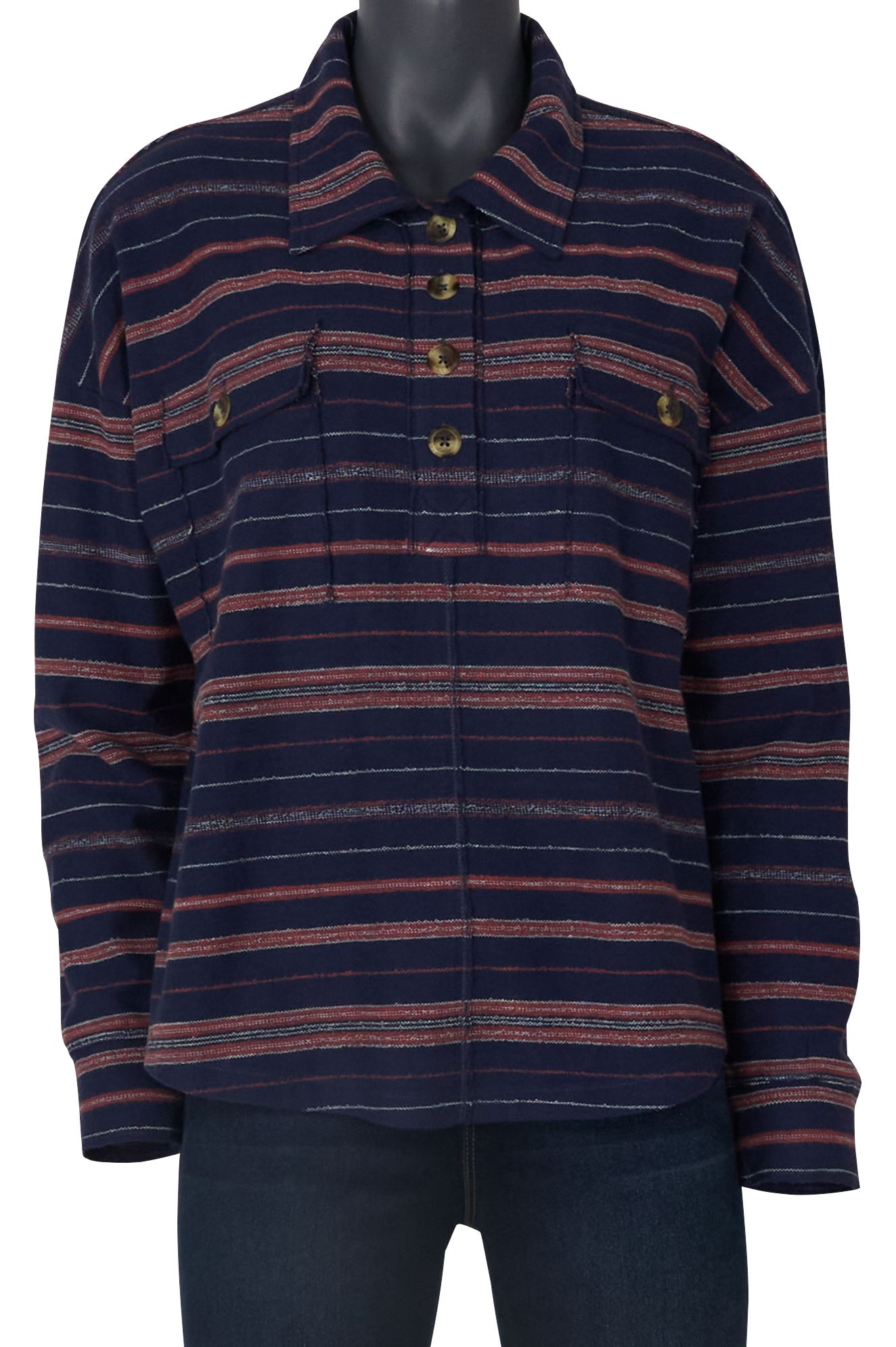 NATURAL REFLECTIONS Blanket Stripe Knit Long-Sleeve Henley