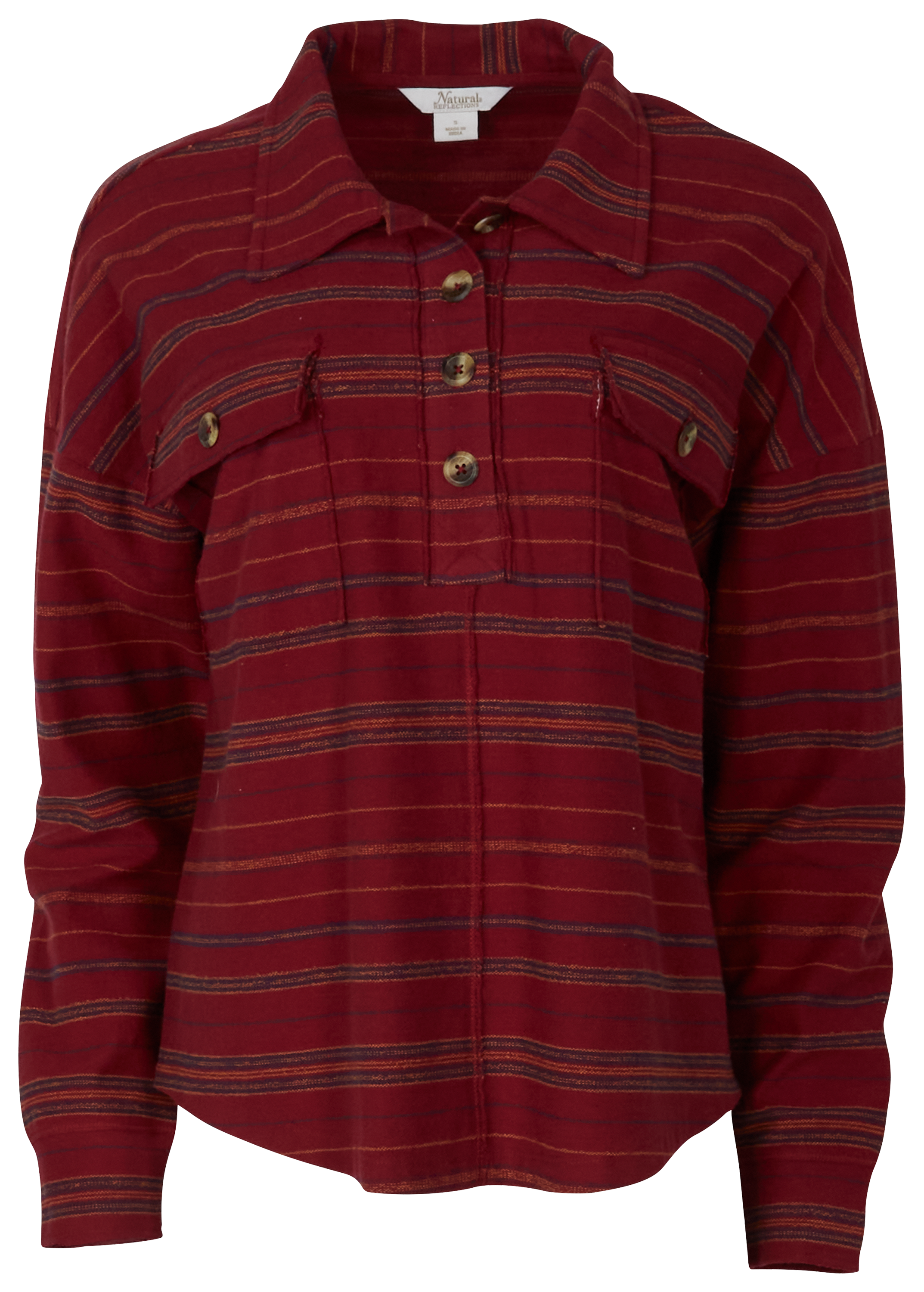 NATURAL REFLECTIONS Blanket Stripe Knit Long-Sleeve Henley