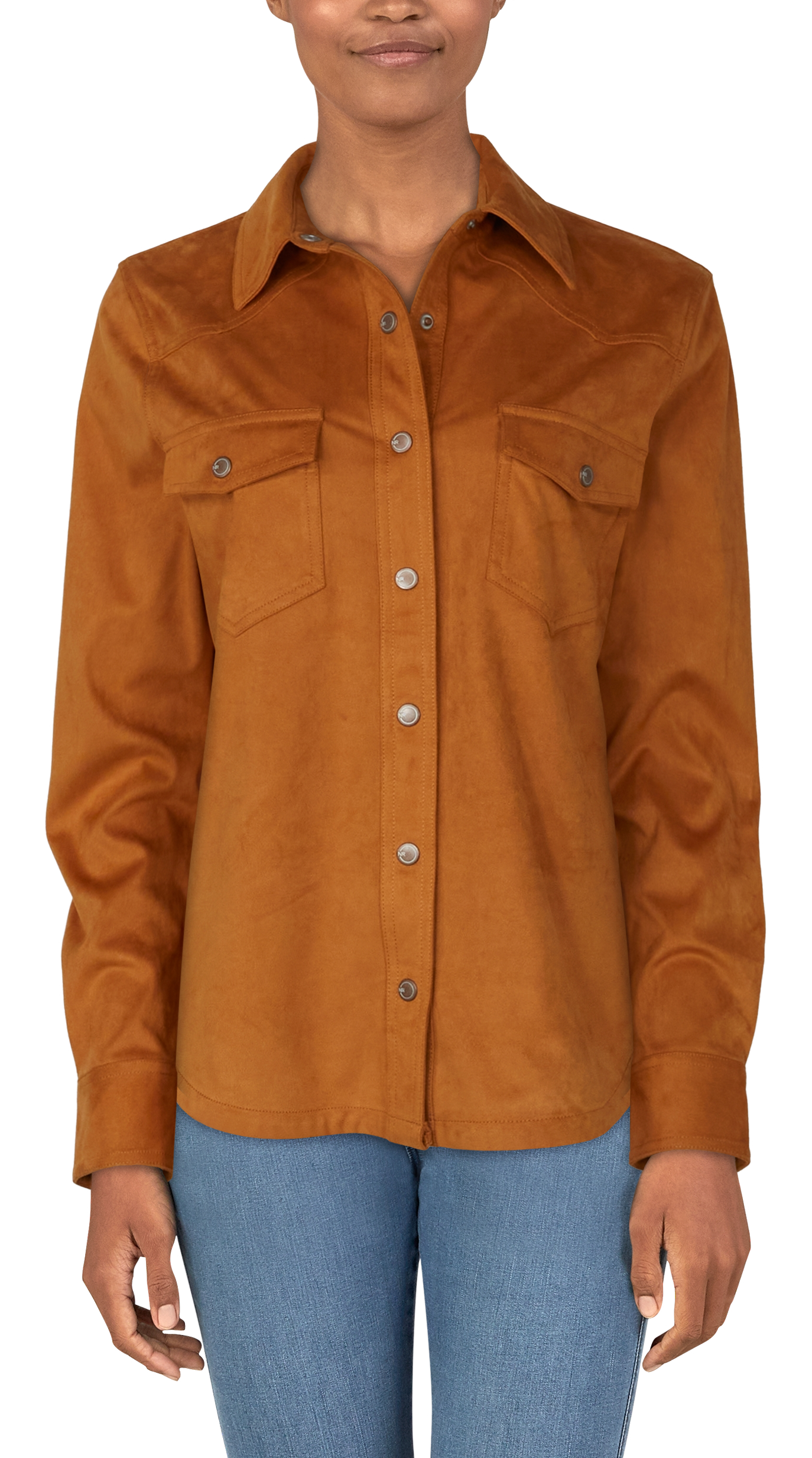 Image of Natural Reflections Suede Western Shirt Jacket for Ladies - Cashew - M