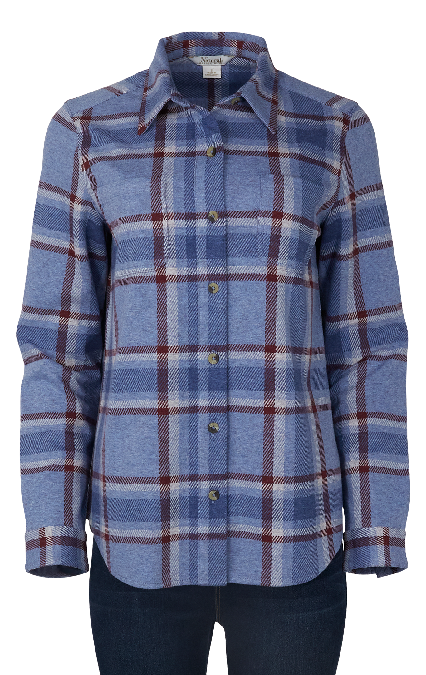Image of Natural Reflections River Basin Sweater-Knit Long-Sleeve Shirt - Blue Plaid - M