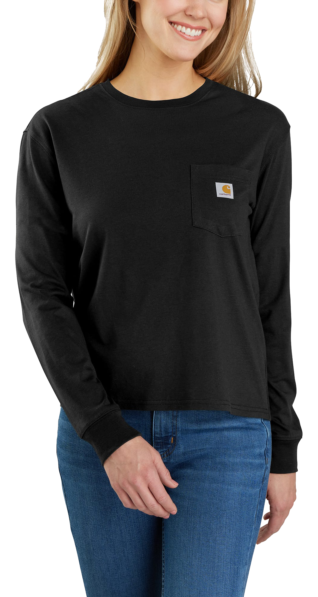 Image of Carhartt Loose-Fit Lightweight Long-Sleeve Crew-Neck Pocket T-Shirt for Ladies - Black - 3X