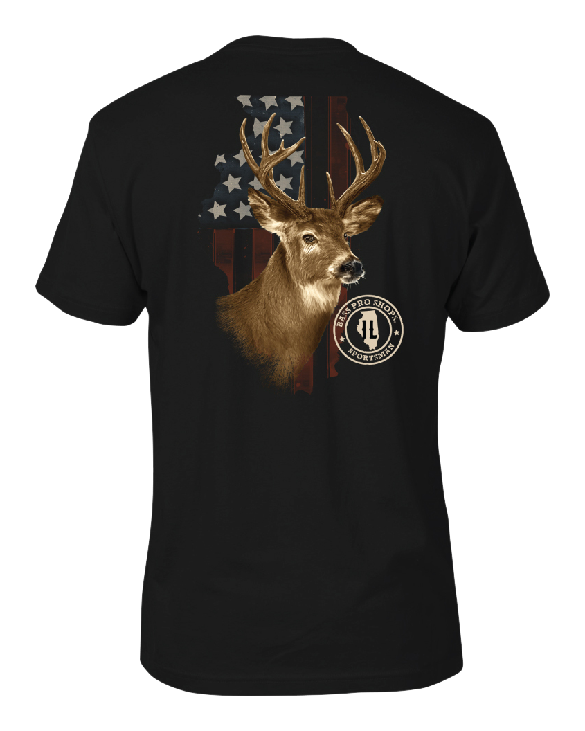 Image of Bass Pro Shops USA State Deer Portrait Short-Sleeve T-Shirt for Men - IL/Black - M