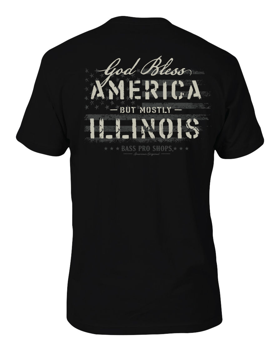 Image of Bass Pro Shops God Bless State Short-Sleeve T-Shirt for Men - IL/Black - XL