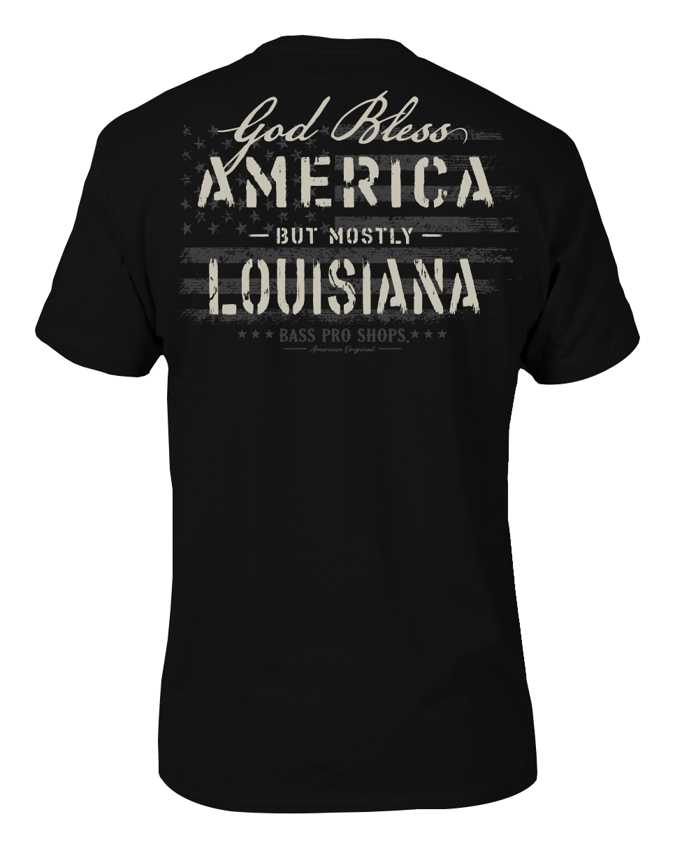 Image of Bass Pro Shops God Bless State Short-Sleeve T-Shirt for Men - LA/Black - L