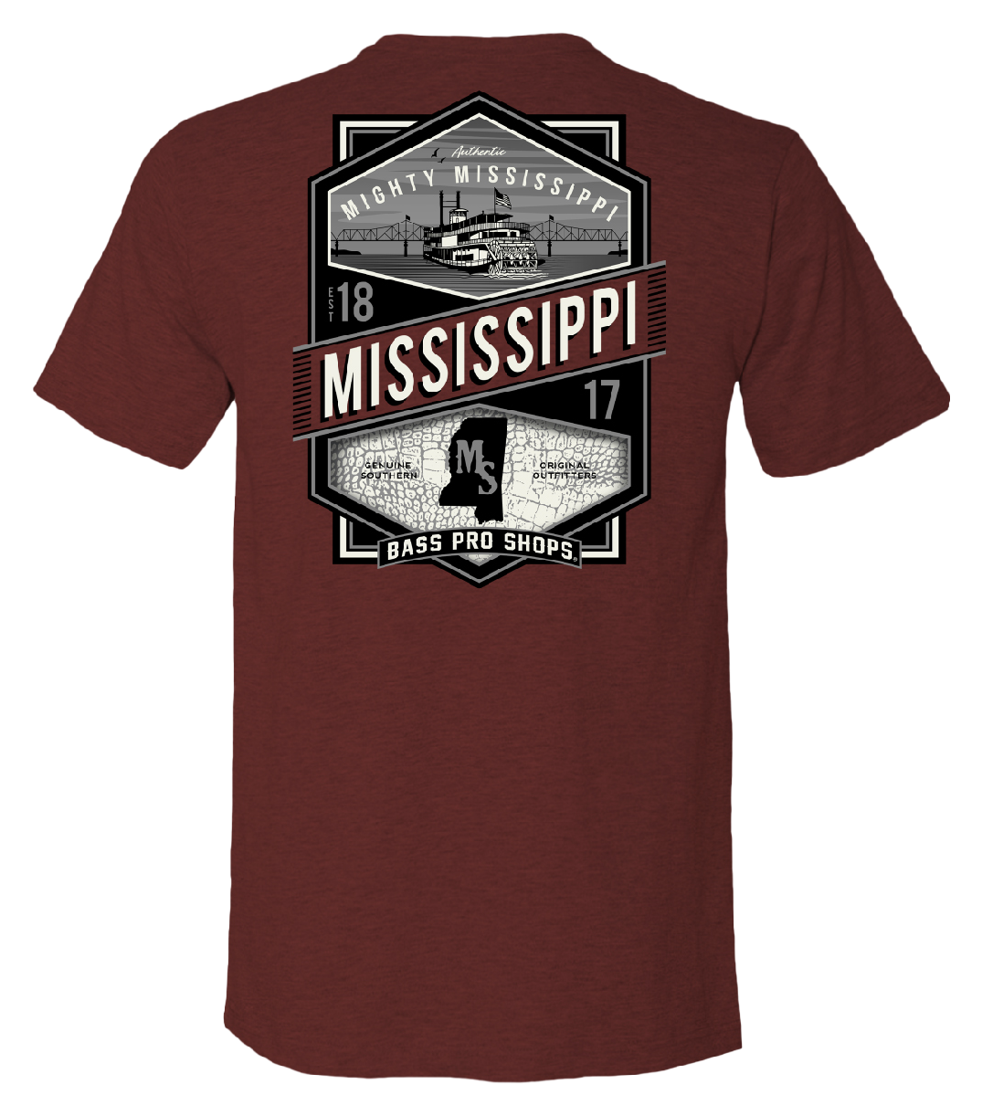 Image of Bass Pro Shops State Crest Short-Sleeve T-Shirt for Men - MS/Heather Maroon