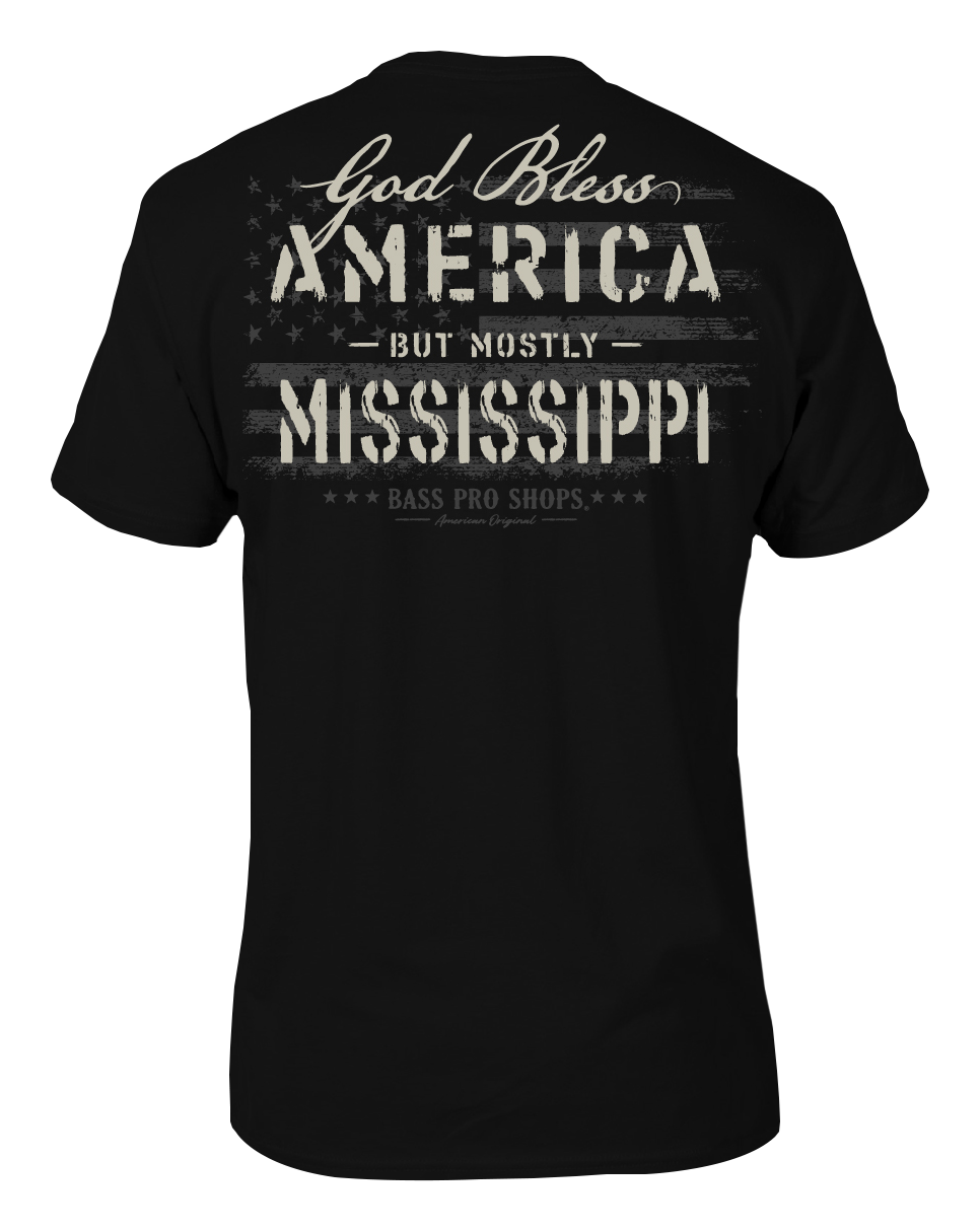 Image of Bass Pro Shops God Bless State Short-Sleeve T-Shirt for Men - MS/Black - L