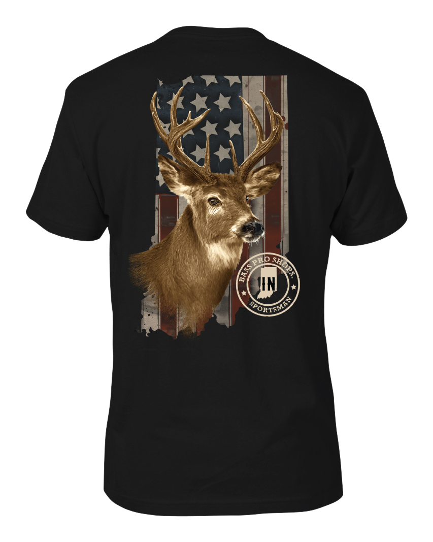 Image of Bass Pro Shops USA State Deer Portrait Short-Sleeve T-Shirt for Men - IN/Black - 2XL