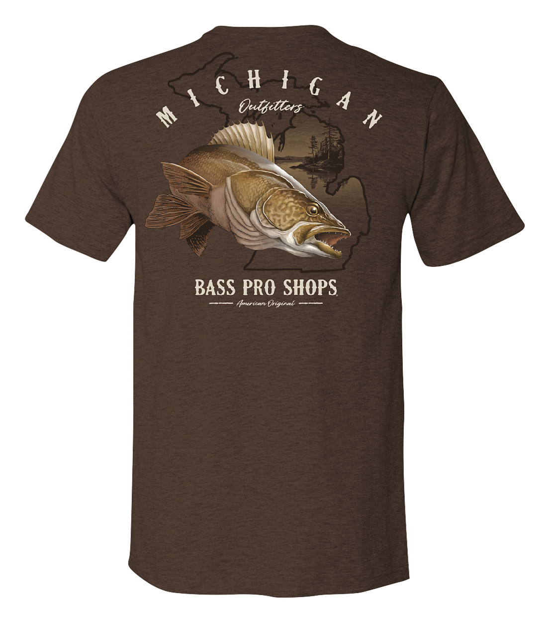 Image of Bass Pro Shops Walleye State Short-Sleeve T-Shirt for Men - MI/Heather Brown