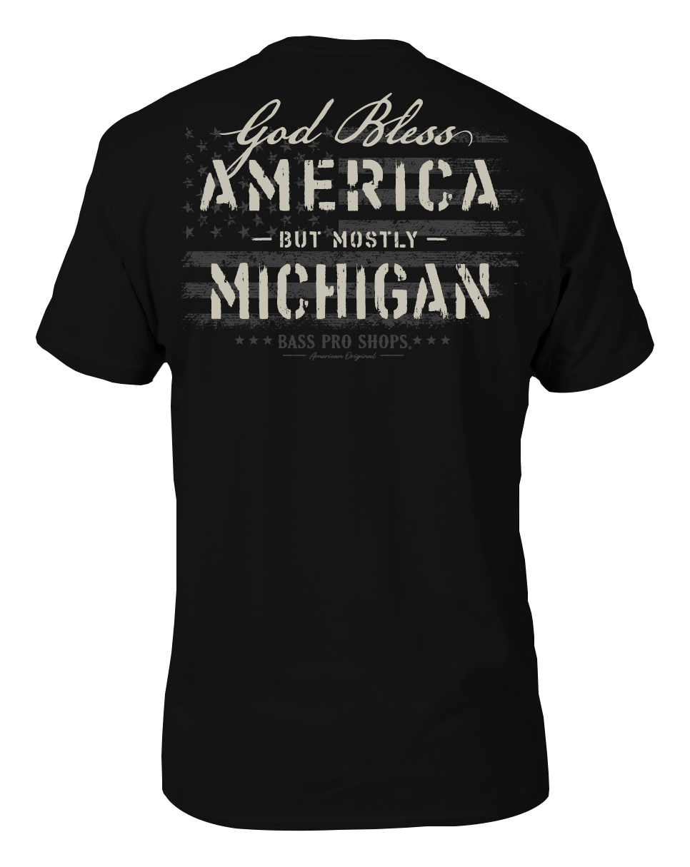 Image of Bass Pro Shops God Bless State Short-Sleeve T-Shirt for Men - MI/Black - XL