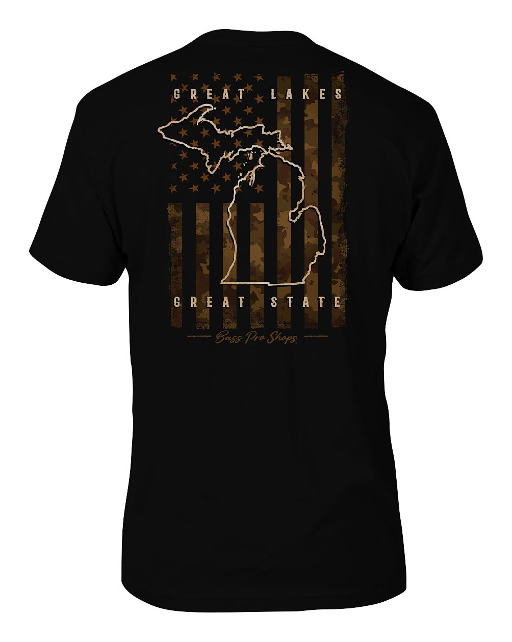 Image of Bass Pro Shops Camo Flag Short-Sleeve T-Shirt for Men - MI/Black - L