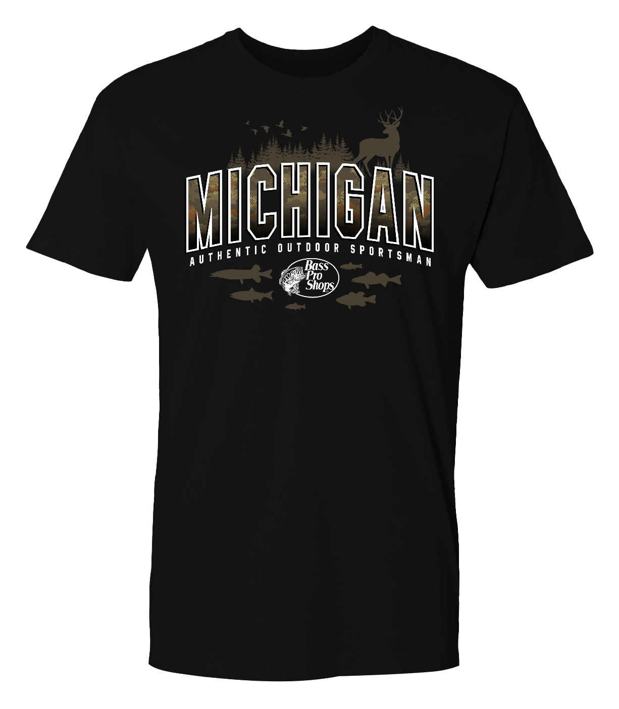 Image of Bass Pro Shops Varsity Camo Short-Sleeve T-Shirt for Men - MI/Black - L