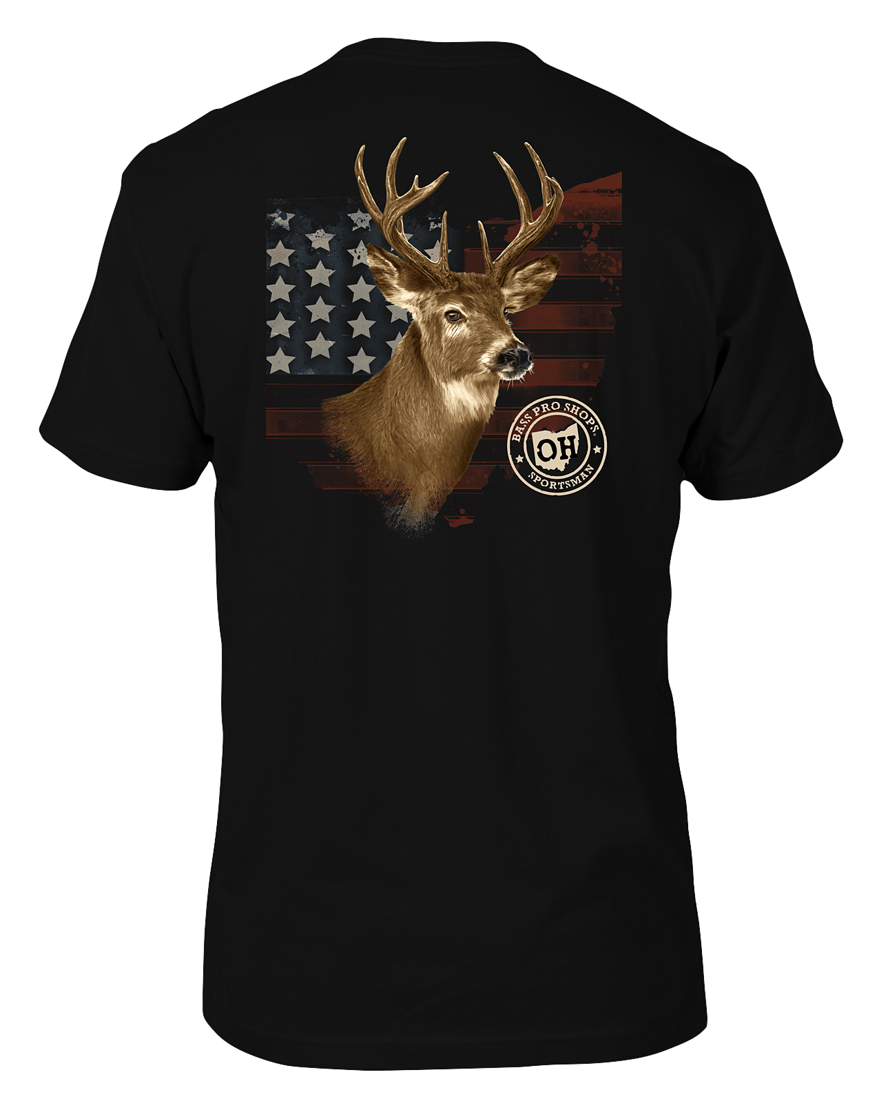 Image of Bass Pro Shops USA State Deer Portrait Short-Sleeve T-Shirt for Men - OH/Black - 3XL