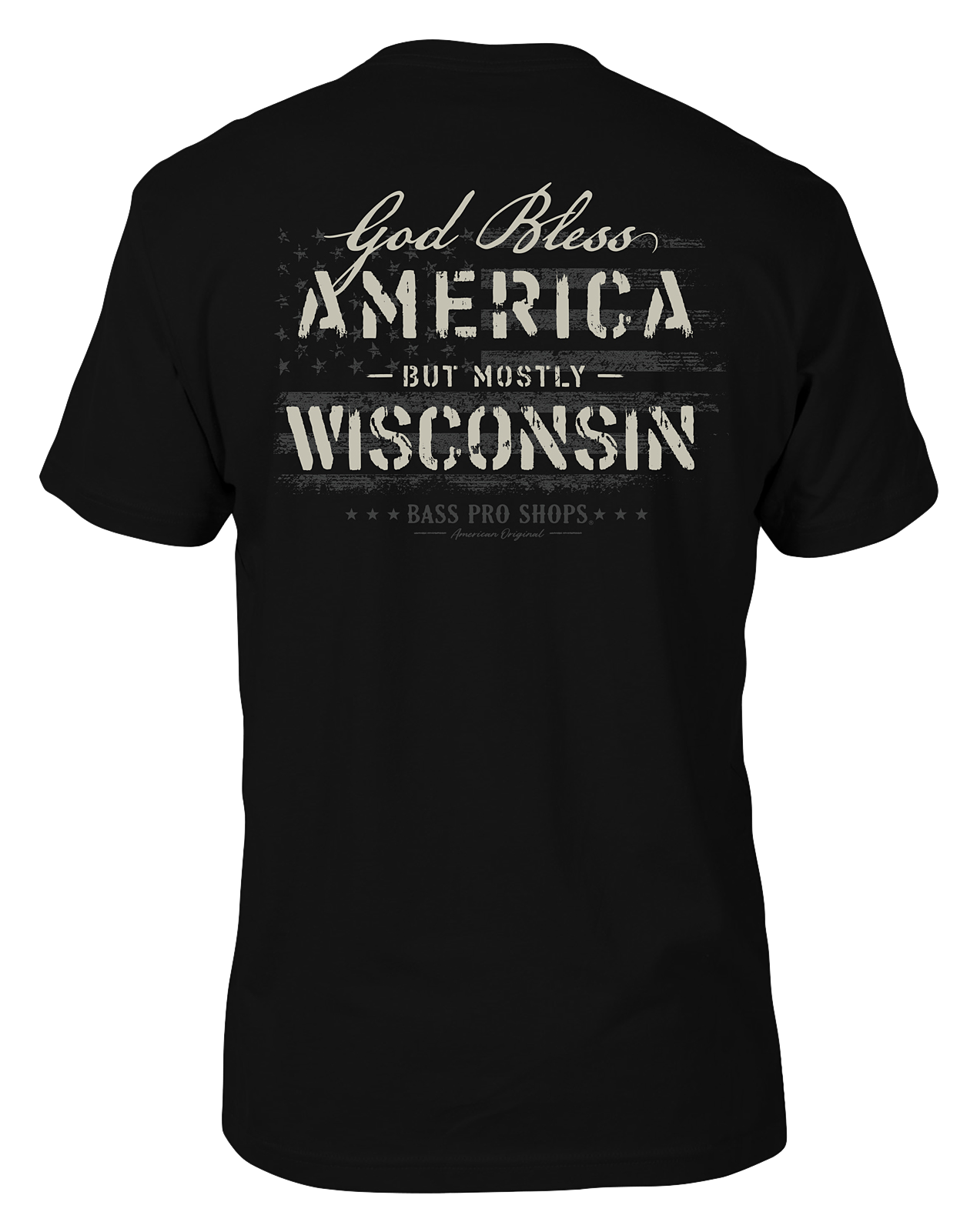 Image of Bass Pro Shops God Bless State Short-Sleeve T-Shirt for Men - WI/Black - XL