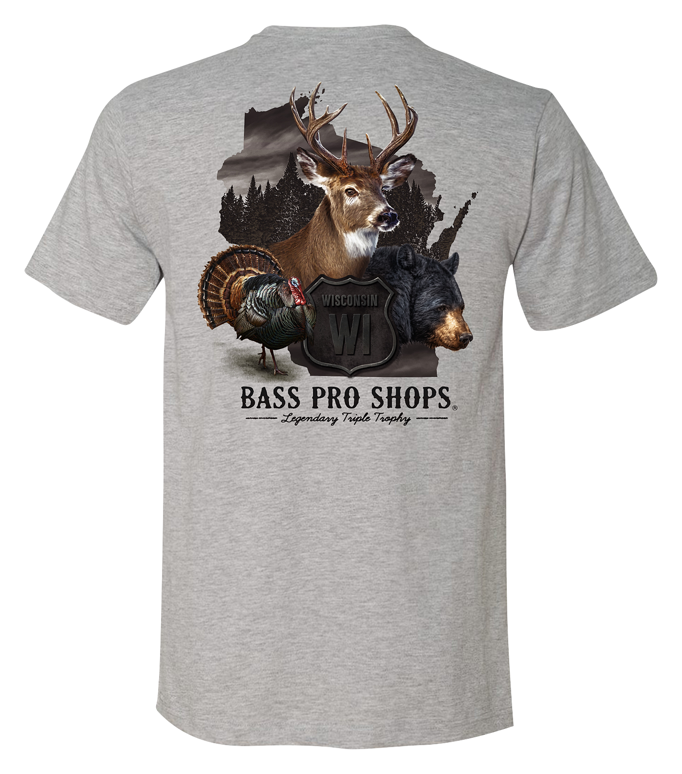 Image of Bass Pro Shops Triple Trophy Short-Sleeve T-Shirt for Men - WI/Heather Gray