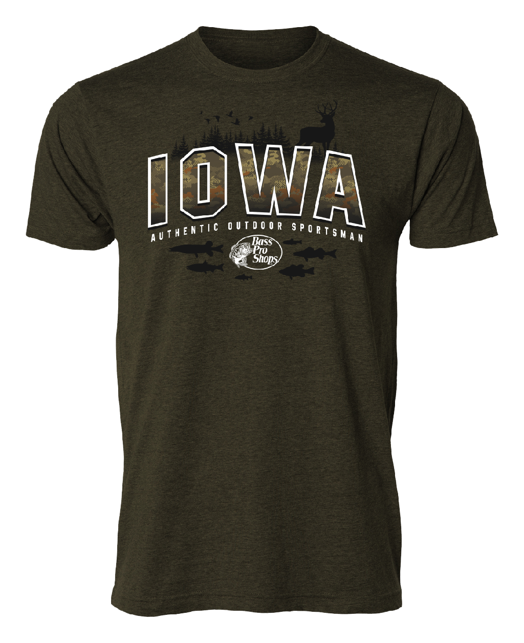 Image of Bass Pro Shops Varsity Camo Short-Sleeve T-Shirt for Men - IA/Olive