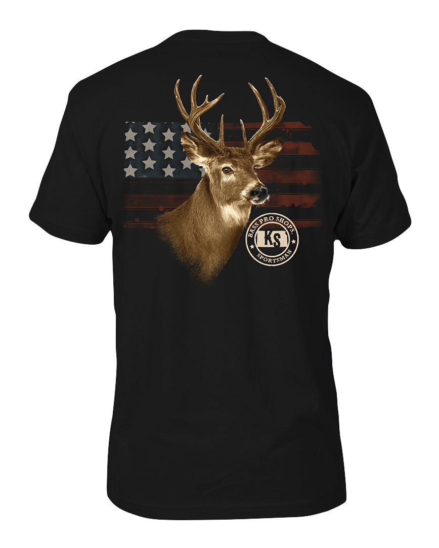 Image of Bass Pro Shops USA State Deer Portrait Short-Sleeve T-Shirt for Men - KS/Black - XL