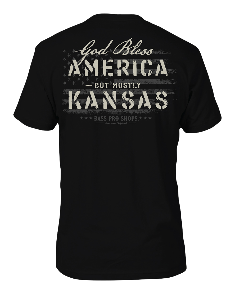 Image of Bass Pro Shops God Bless State Short-Sleeve T-Shirt for Men - KS/Black - S