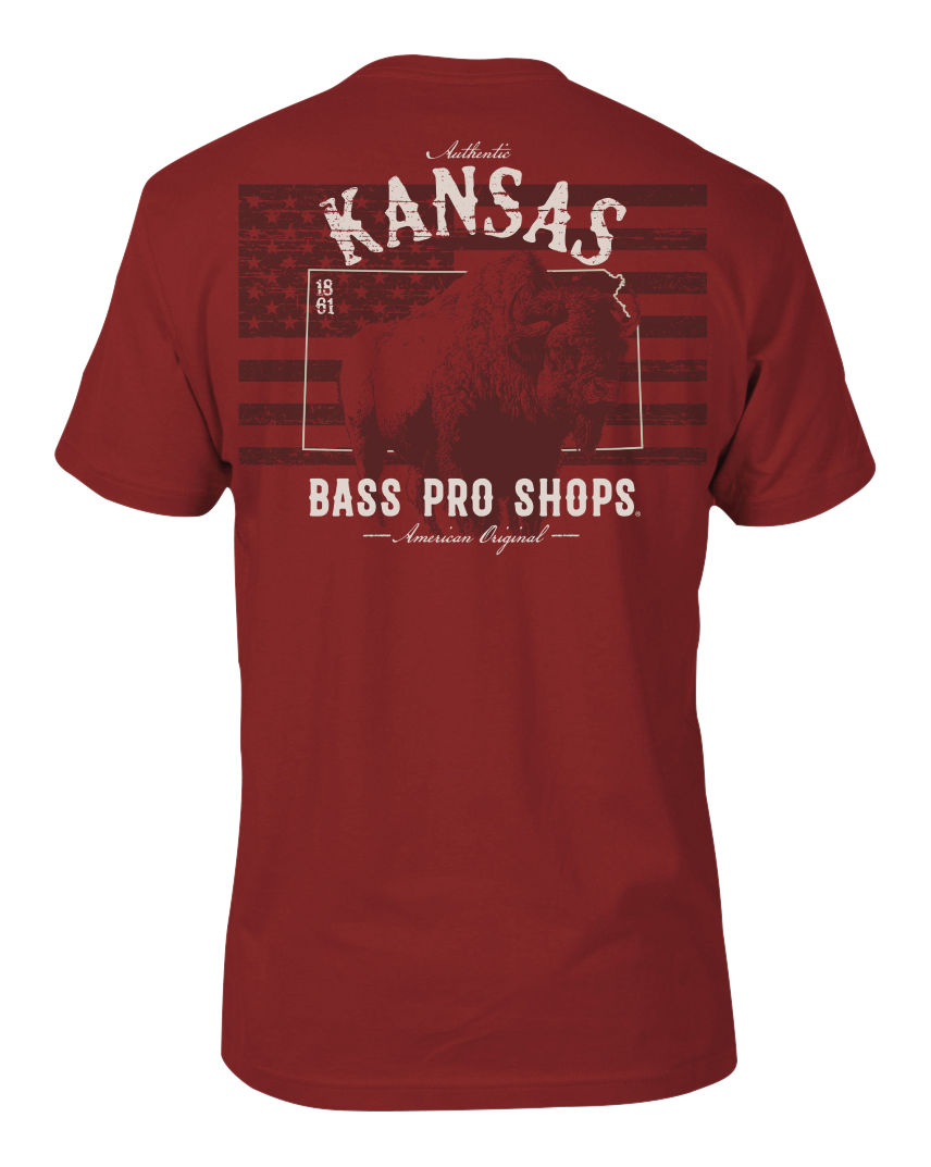 Image of Bass Pro Shops State Graphic Flag Short-Sleeve T-Shirt for Men - KS/Red